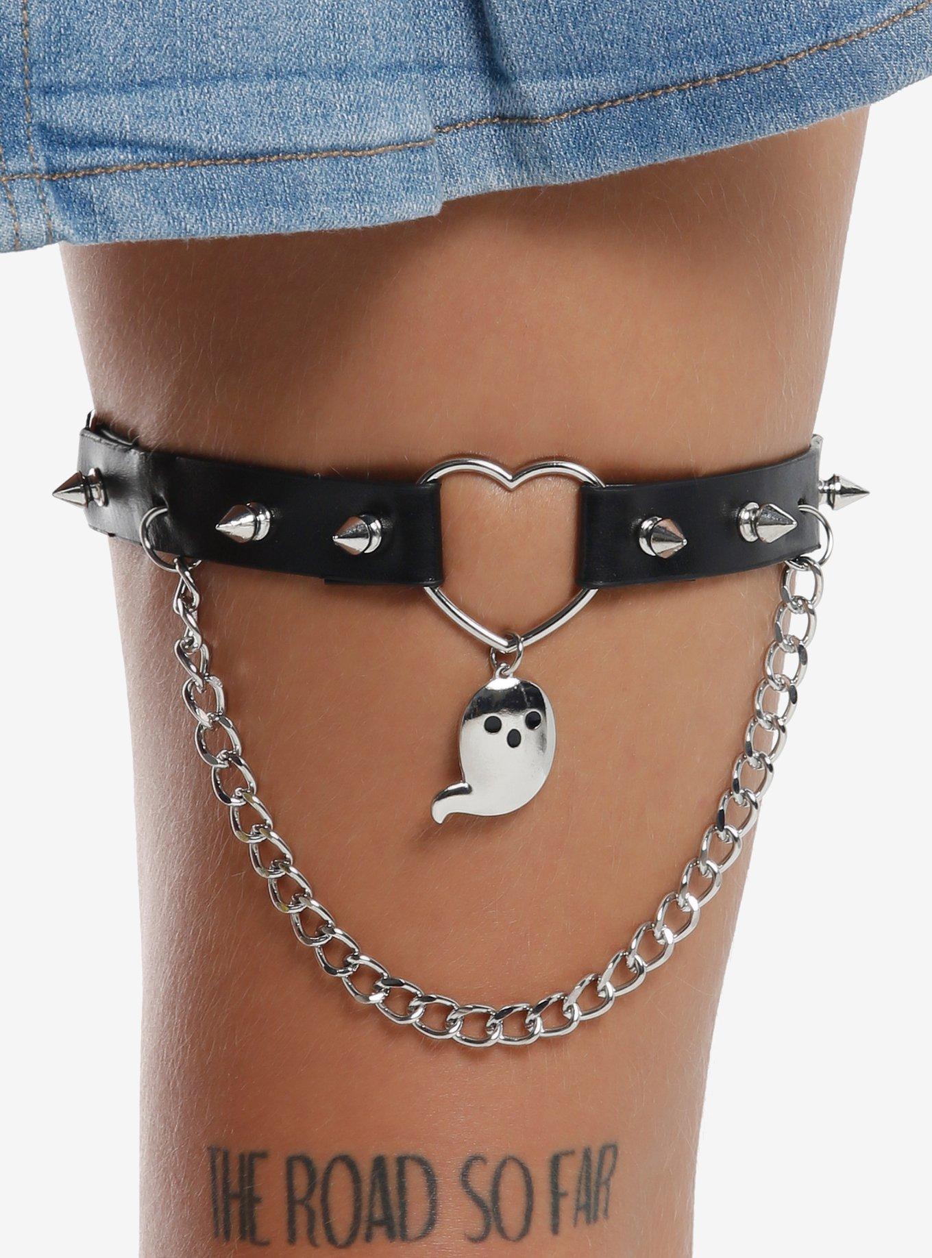 Black Spike Ghost Chain Garter, , hi-res