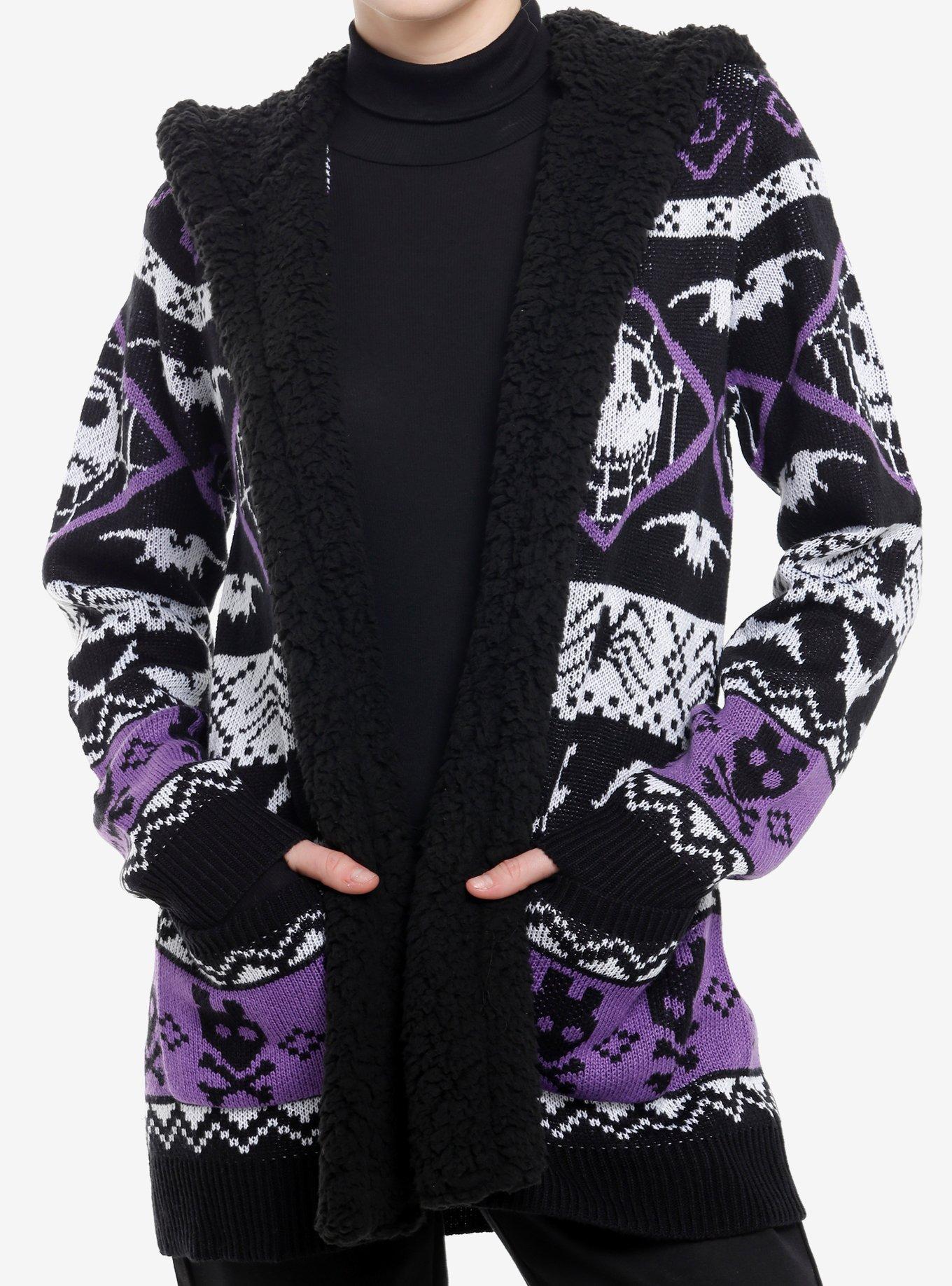 Her Universe The Nightmare Before Christmas Purple Fair Isle Girls Sherpa Cardigan, , hi-res