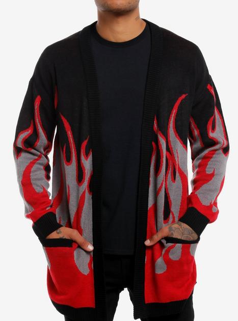 Social Collision Red & Grey Flame Cardigan | Hot Topic