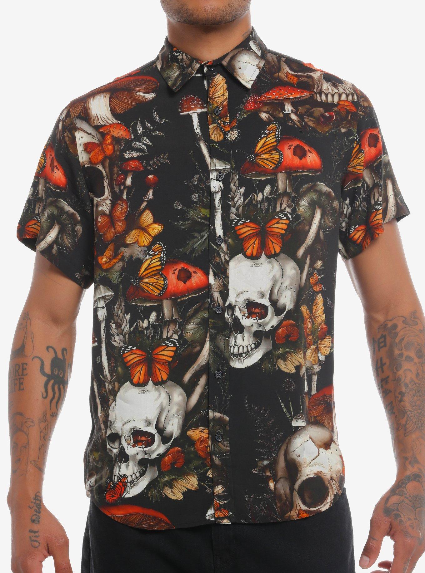 Skull Mushroom Garden Woven Button-Up, , hi-res