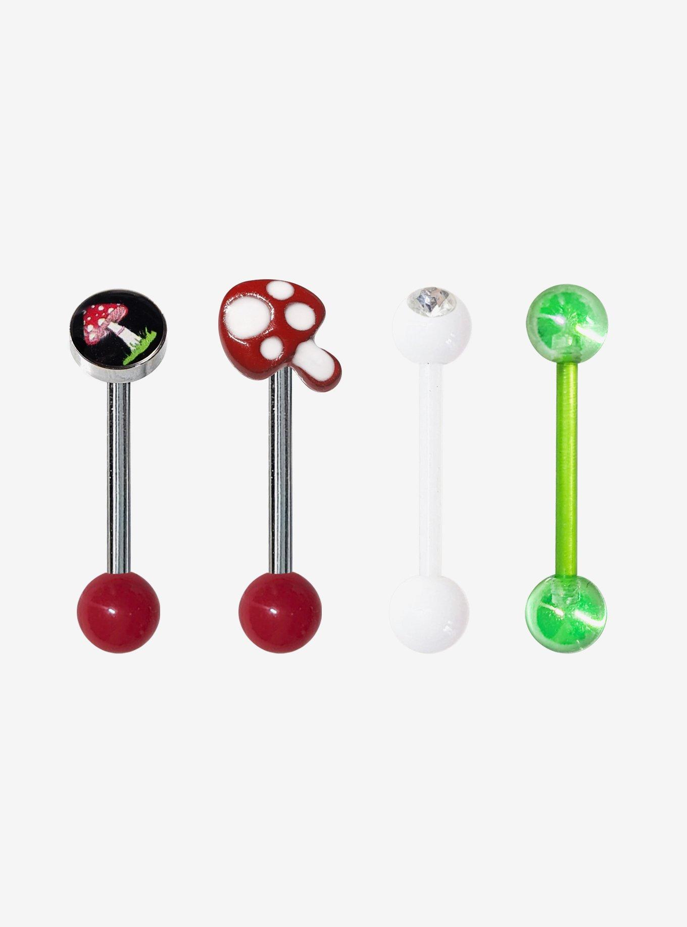 Steel & Acrylic Mushroom Tongue Barbell 4 Pack