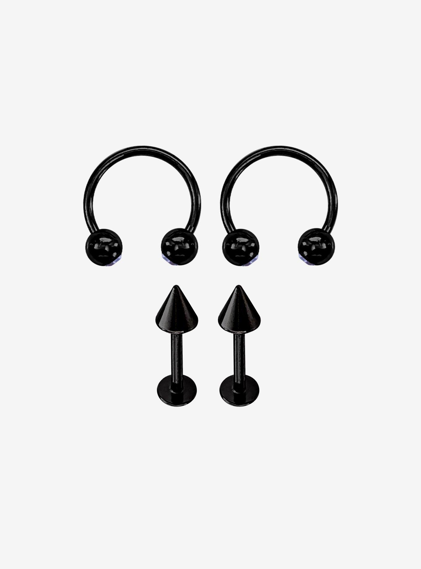 Steel Black Lip Hoop & Stud 4 Pack, , hi-res