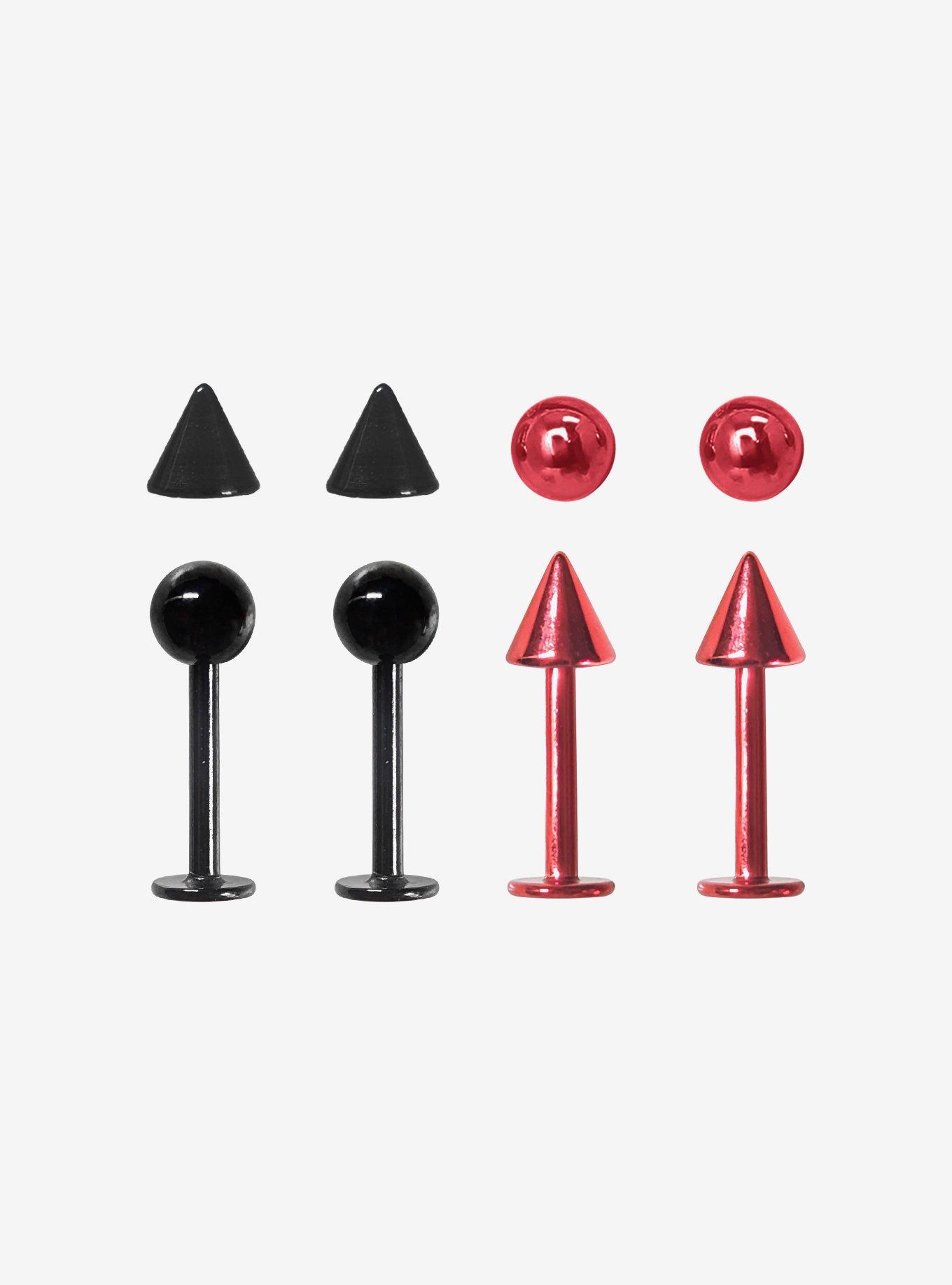 Steel Black & Red Lip Stud 4 Pack, , hi-res