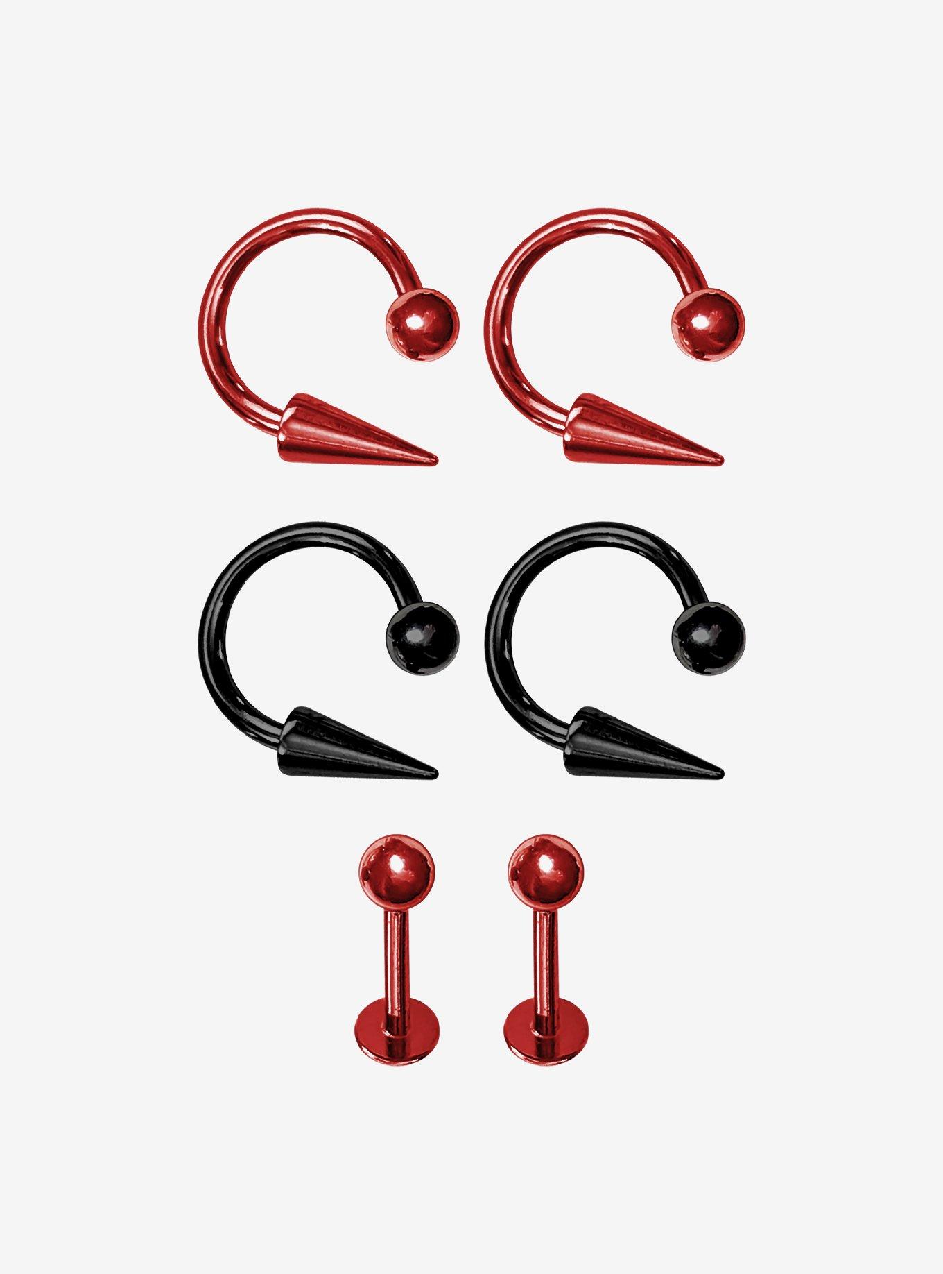 Steel Red & Black Lip Hoop & Stud 6 Pack, , hi-res