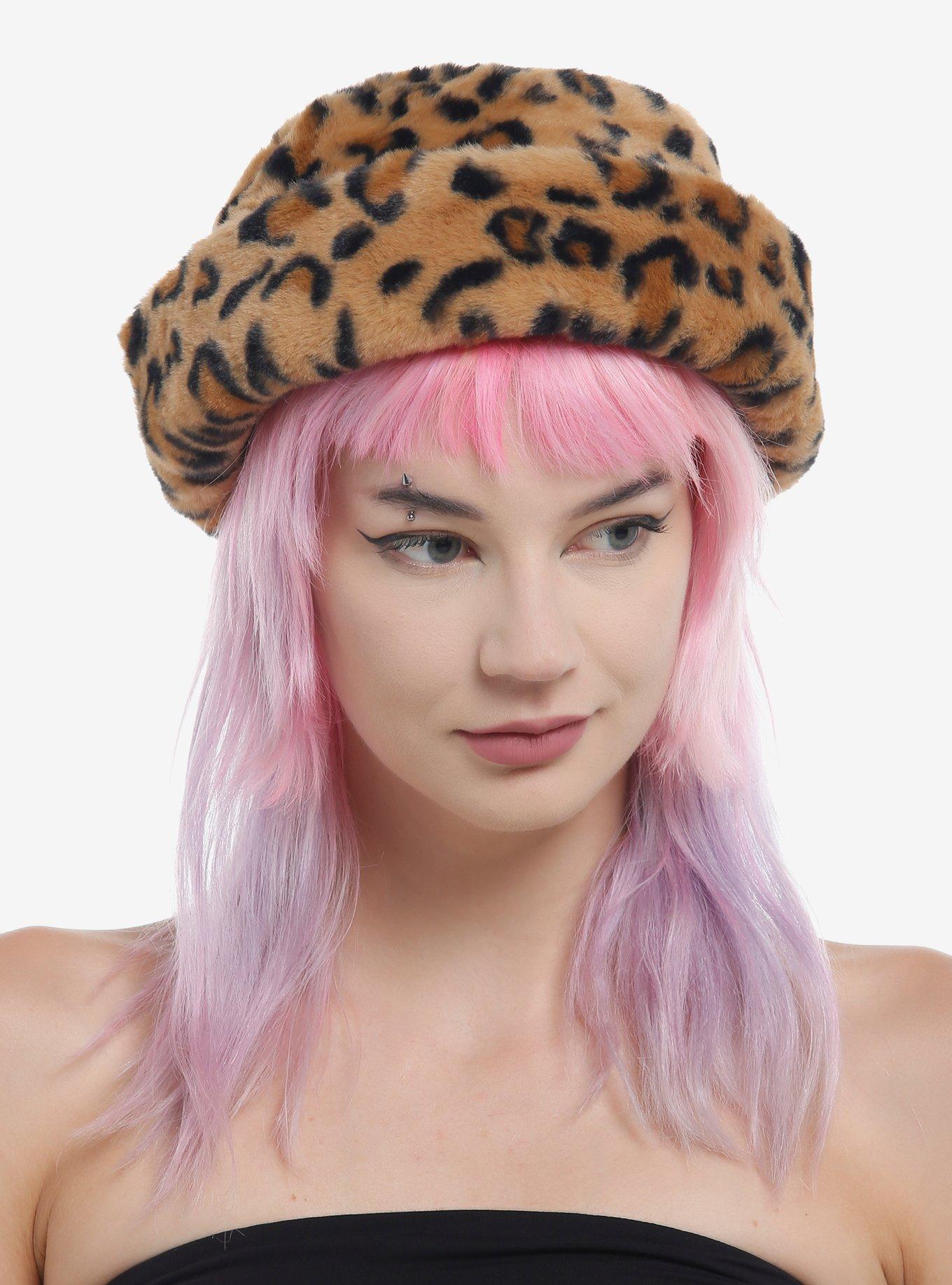 Leopard Print Fuzzy Hat, , hi-res