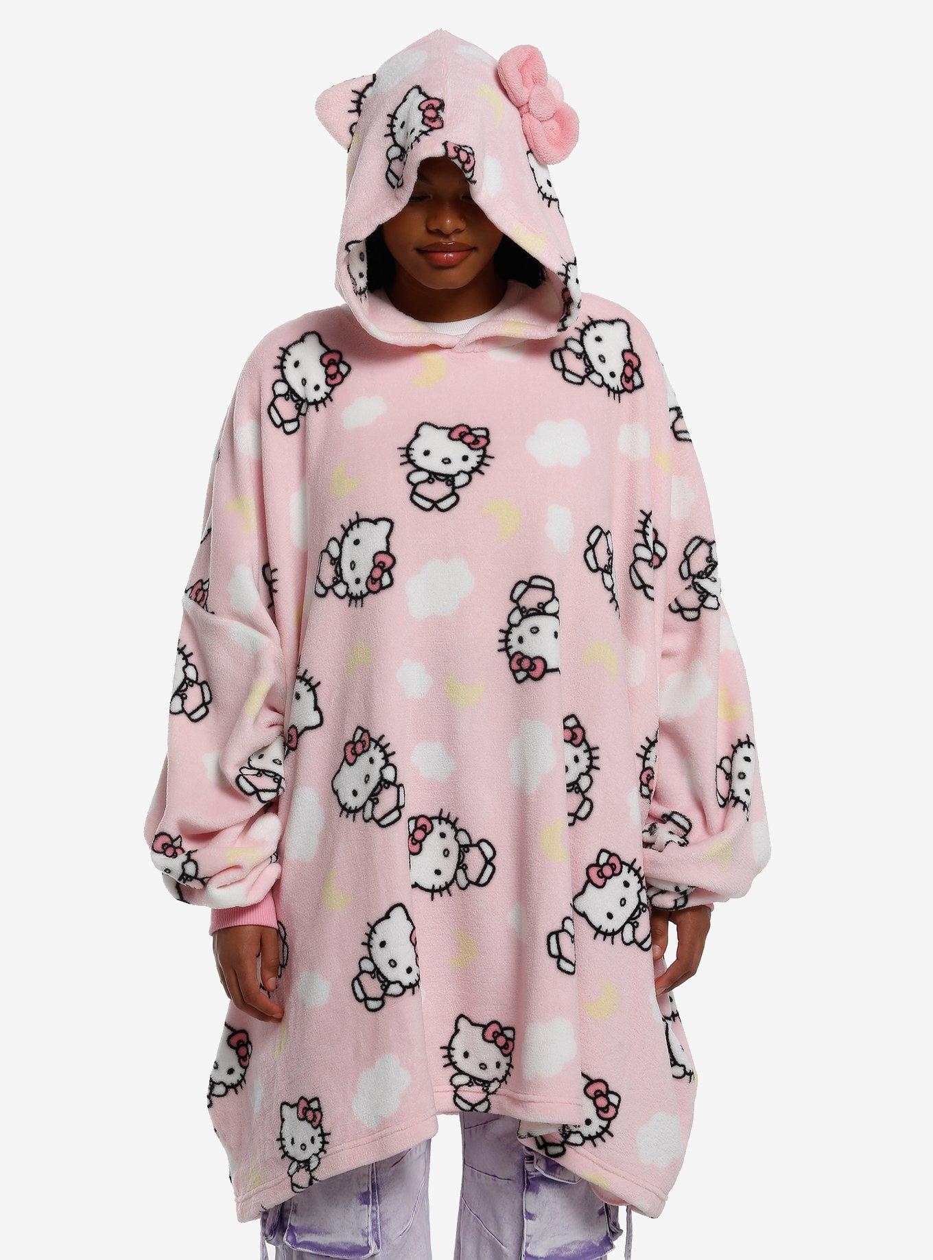 Hello Kitty Allover Print Fuzzy Overside Hoodie, , hi-res