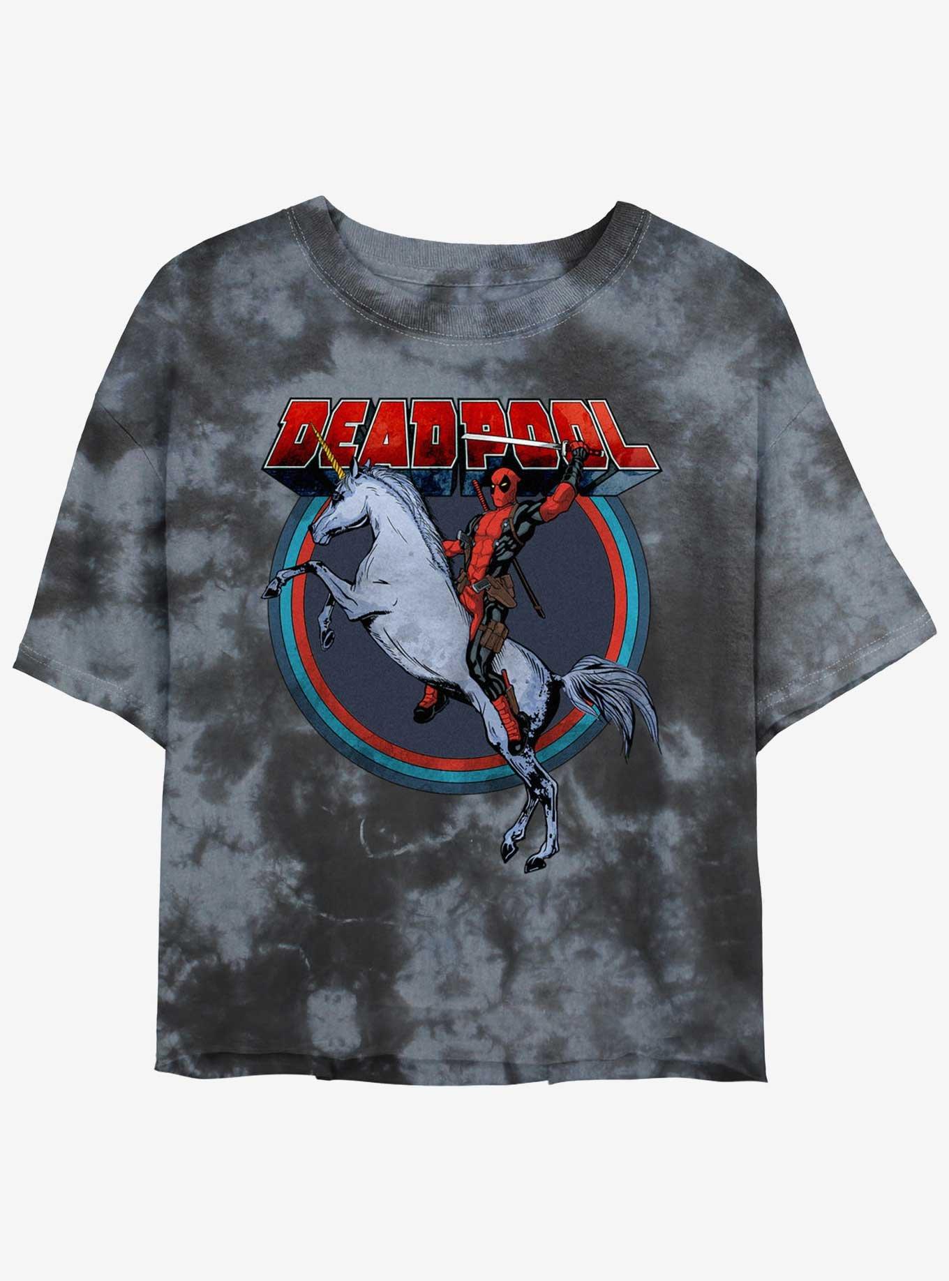 Marvel Deadpool Unicorns Forever Girls Tie-Dye Crop T-Shirt, BLKCHAR, hi-res