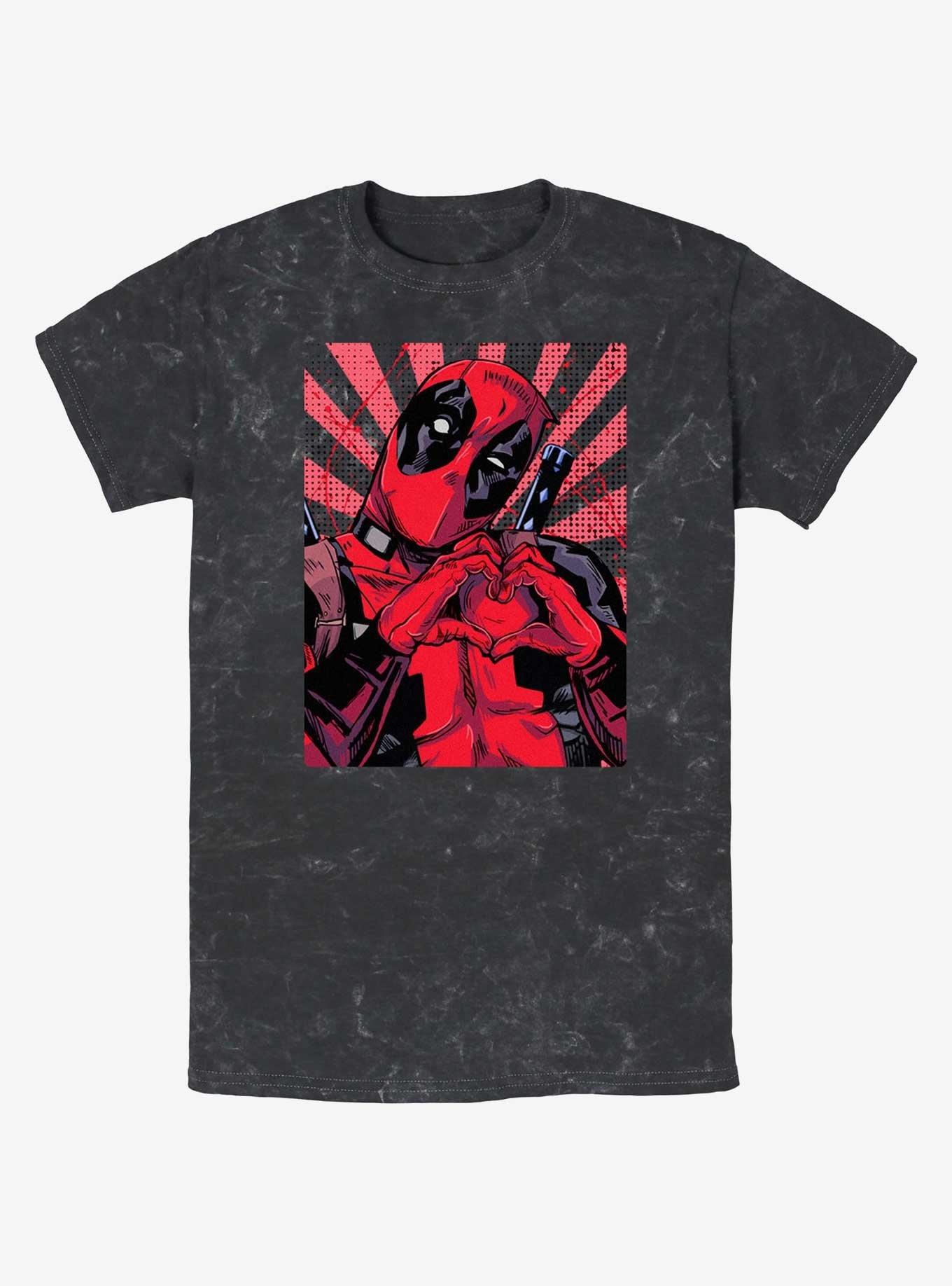Marvel Deadpool Hand Heart Poster Mineral Wash T-Shirt, BLACK, hi-res