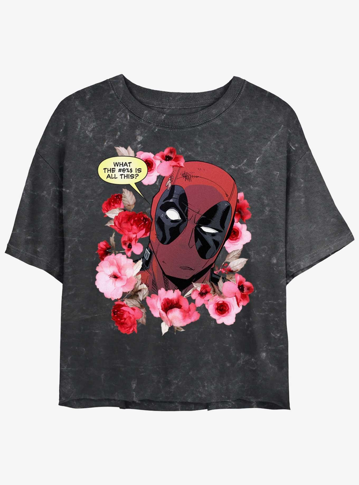 Marvel Deadpool What Is This Girls Mineral Wash Crop T-Shirt, BLACK, hi-res
