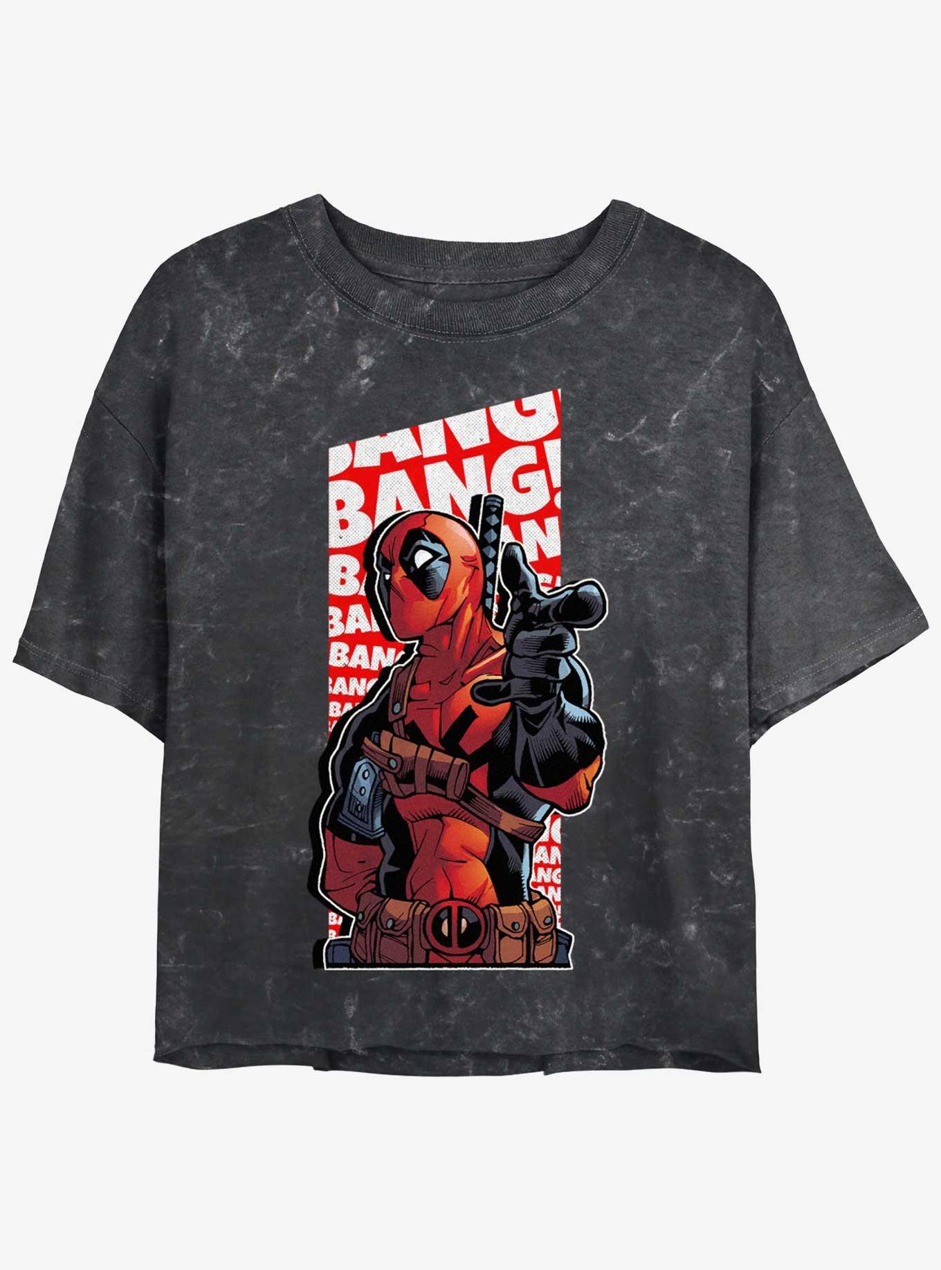 Marvel Deadpool Bang Bang Finger Gun Girls Mineral Wash Crop T-Shirt, BLACK, hi-res