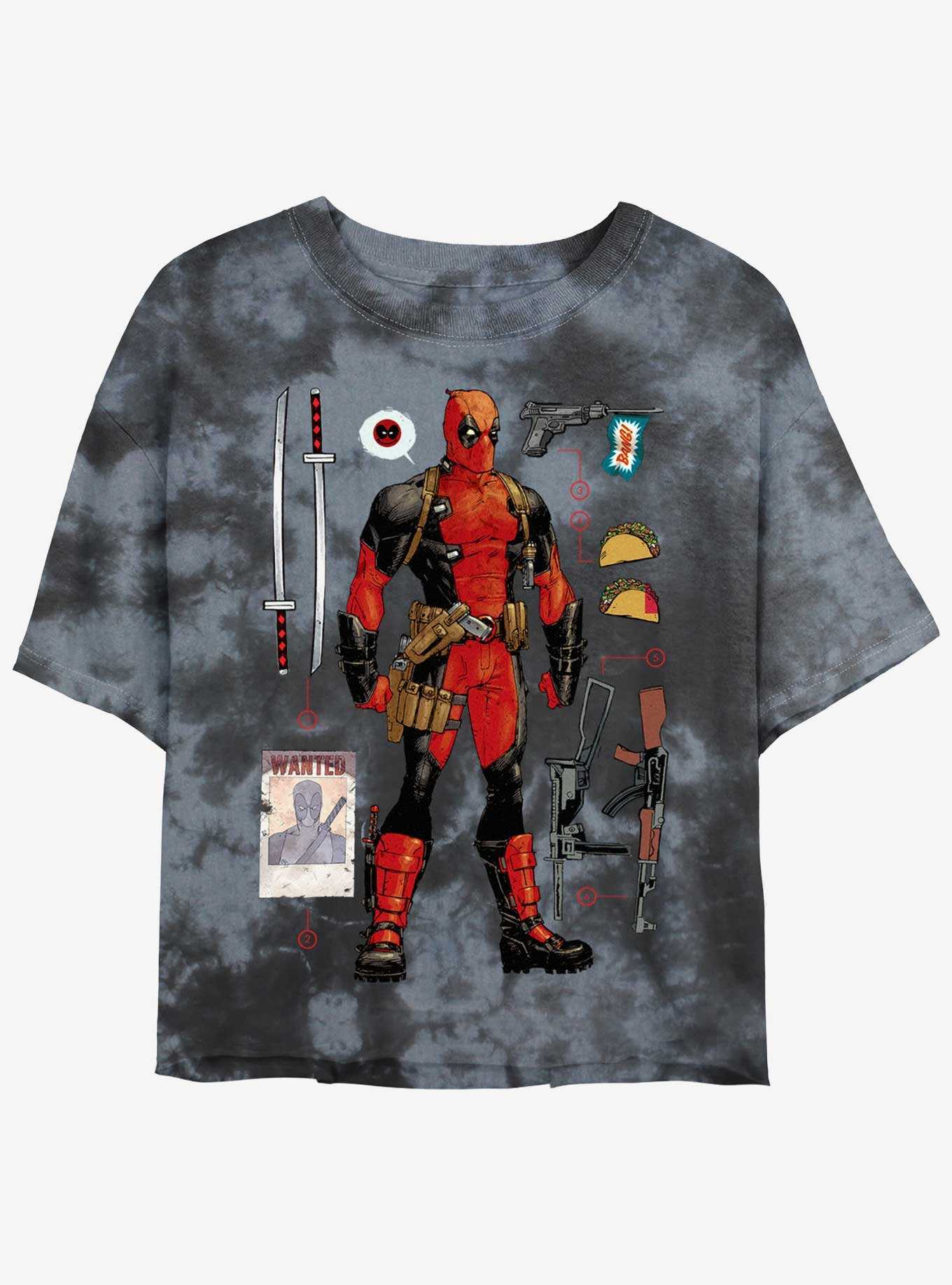 Marvel Deadpool Mercenary Items Girls Tie-Dye Crop T-Shirt, , hi-res