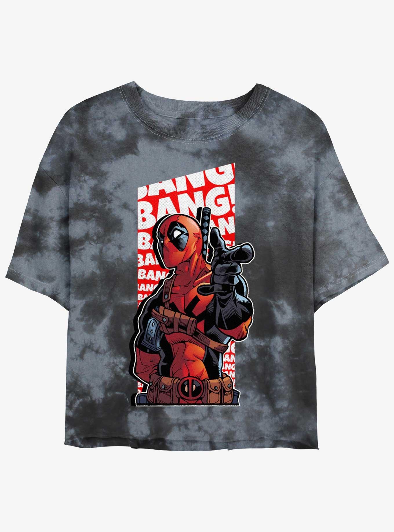 Marvel Deadpool Bang Bang Finger Gun Girls Tie-Dye Crop T-Shirt, BLKCHAR, hi-res