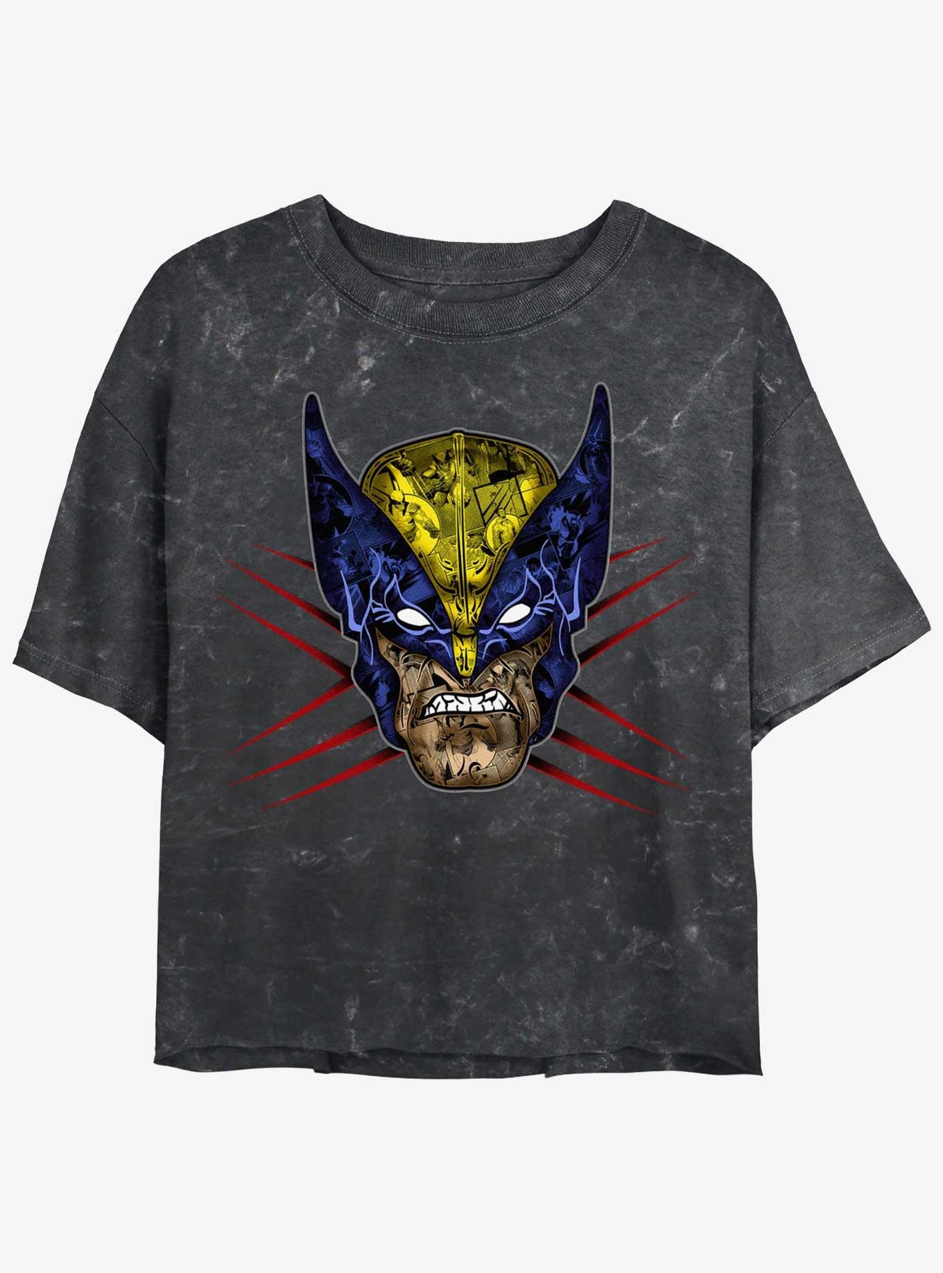 Wolverine Rage Face Girls Mineral Wash Crop T-Shirt, BLACK, hi-res