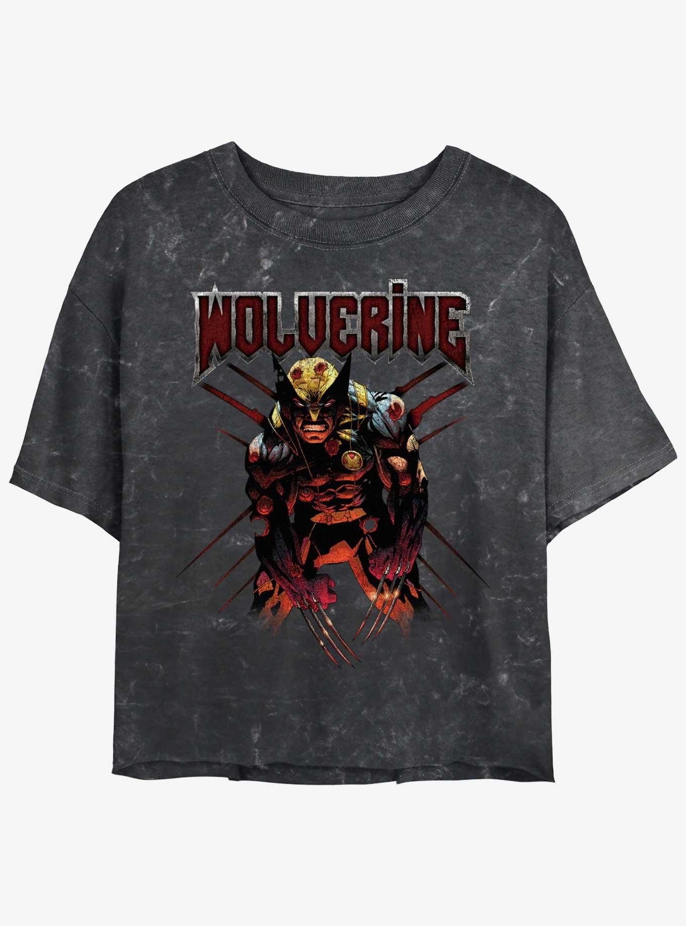 Wolverine Still Standing Girls Mineral Wash Crop T-Shirt, BLACK, hi-res