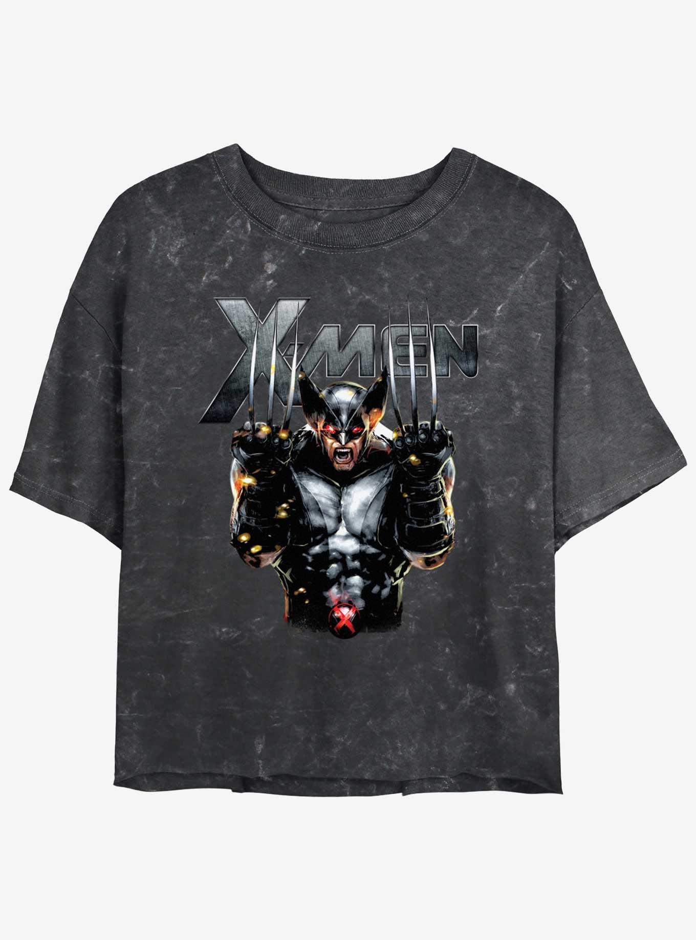 Wolverine Adamantium Rage Girls Mineral Wash Crop T-Shirt, BLACK, hi-res