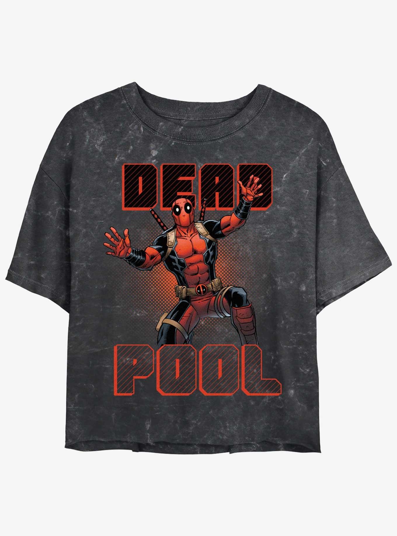 Marvel Deadpool Jazz Hands Merc Girls Mineral Wash Crop T-Shirt, BLACK, hi-res