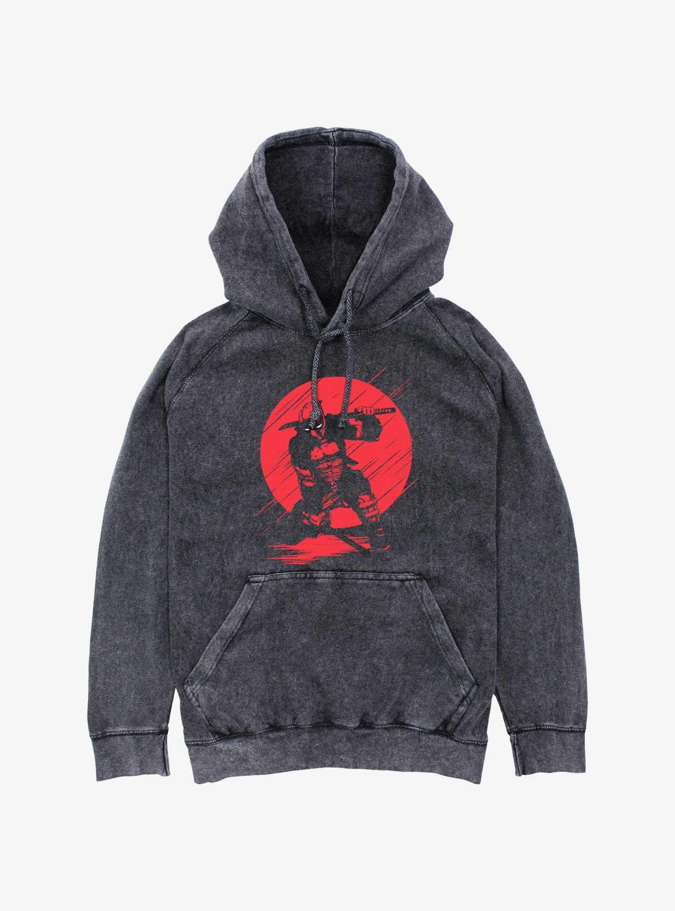 Marvel Deadpool Red Moon Silhouette Mineral Wash Hoodie, BLACK, hi-res