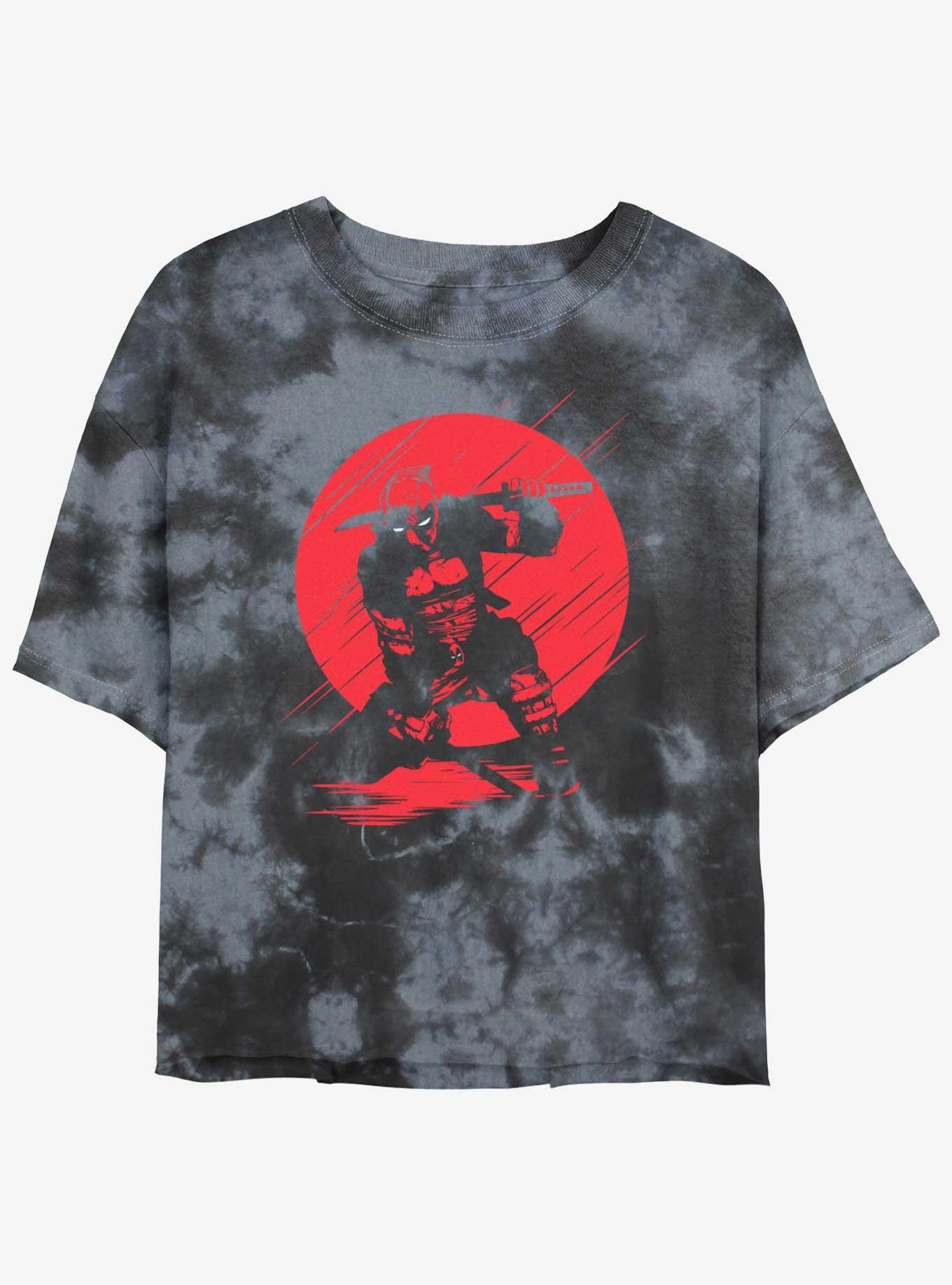 Marvel Deadpool Red Moon Silhouette Girls Tie-Dye Crop T-Shirt, , hi-res