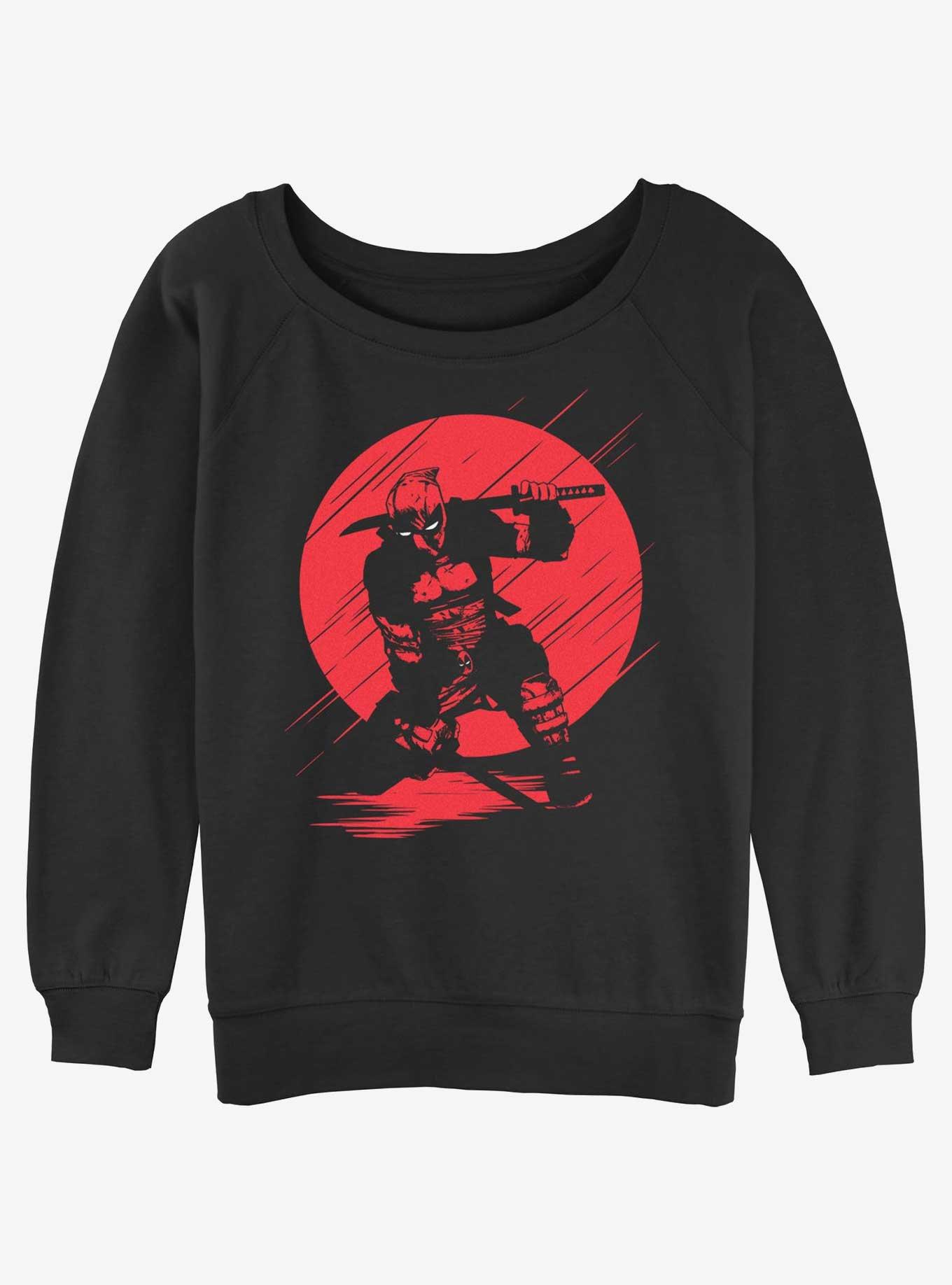 Marvel Deadpool Red Moon Silhouette Girls Slouchy Sweatshirt, BLACK, hi-res