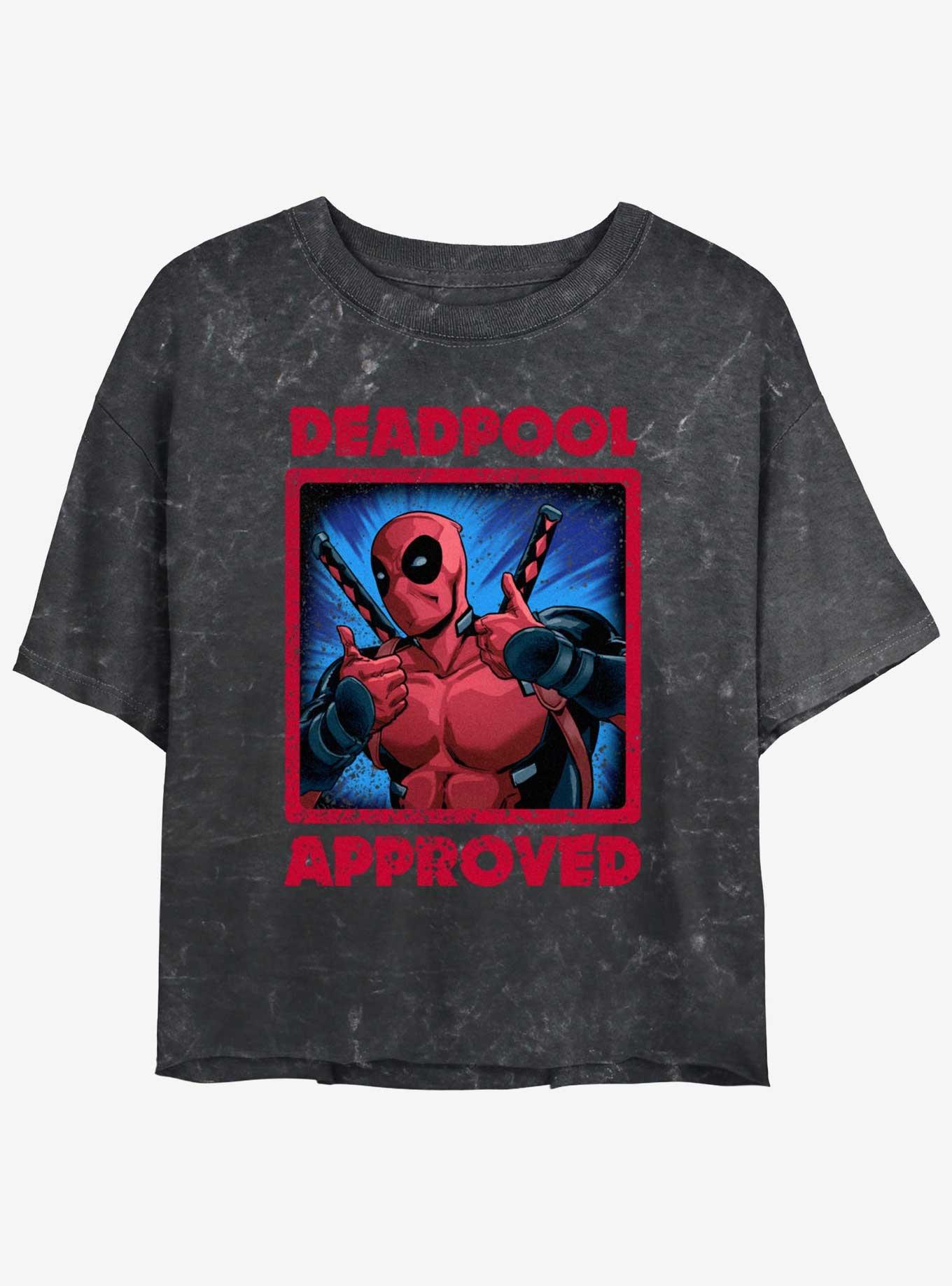 Marvel Deadpool Approved Girls Mineral Wash Crop T-Shirt, BLACK, hi-res