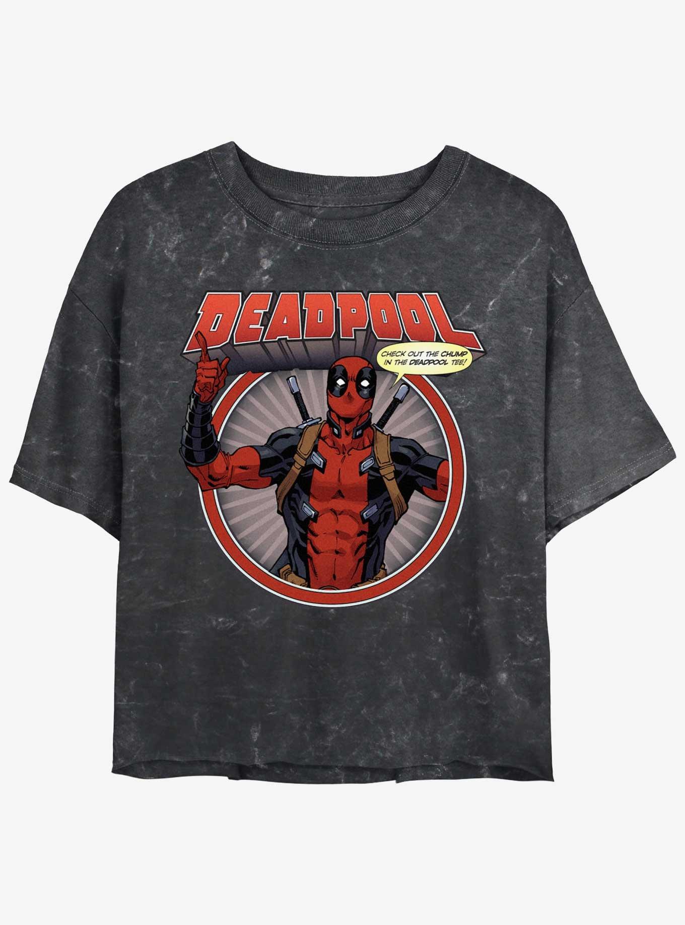 Marvel Deadpool Check Out The Chump Girls Mineral Wash Crop T-Shirt, BLACK, hi-res