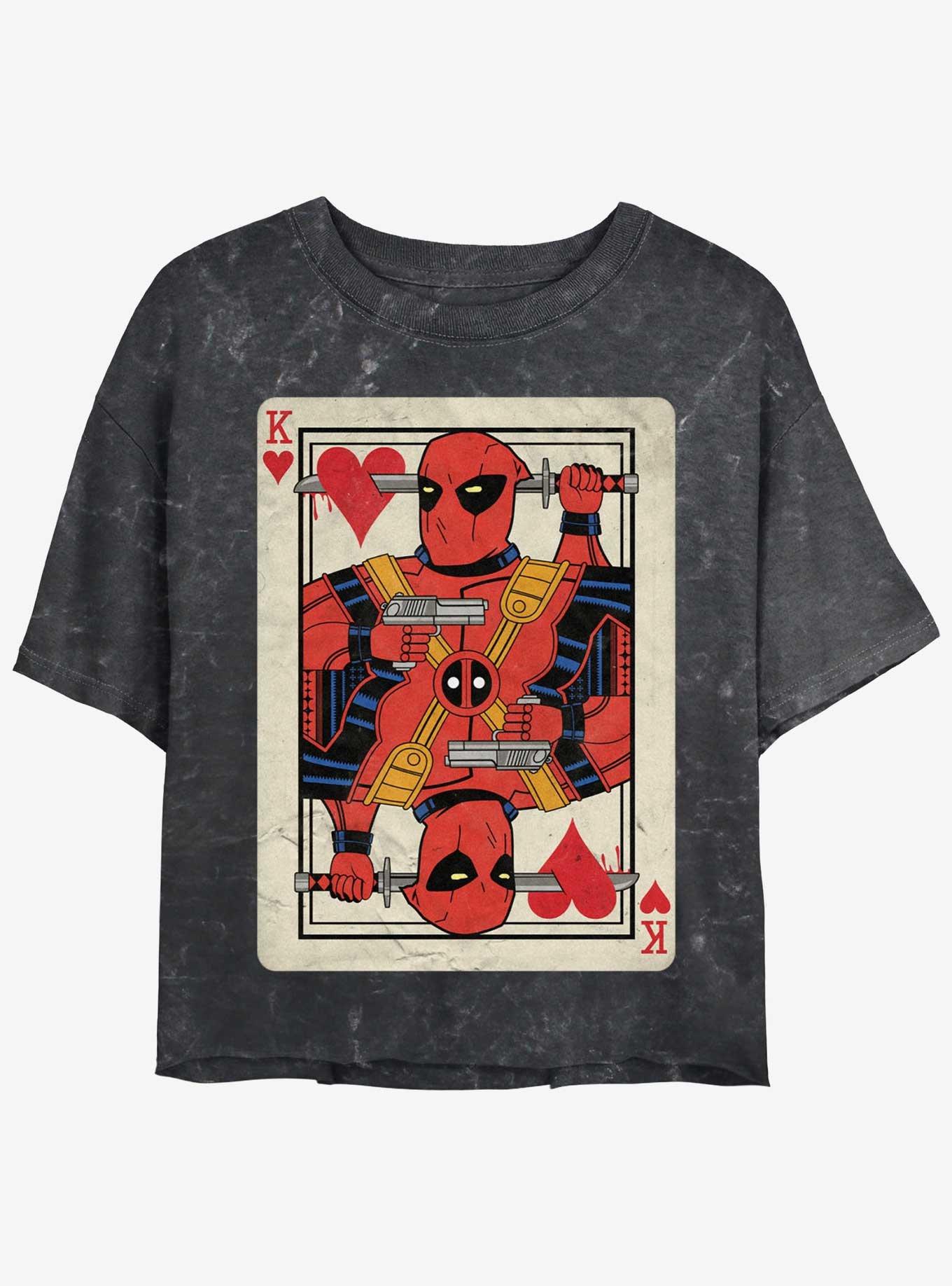 Marvel Deadpool King Of Hearts Card Girls Mineral Wash Crop T-Shirt, BLACK, hi-res