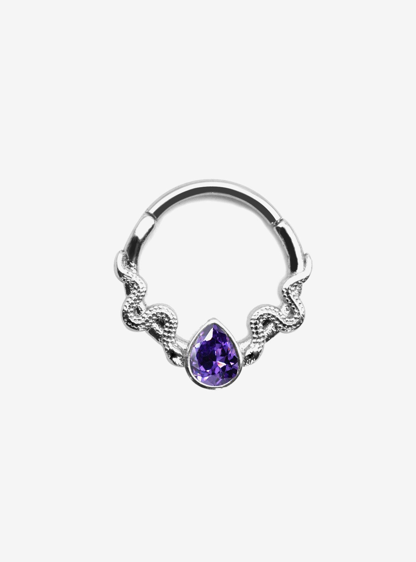 Steel Silver Snake Faux Amethyst Hinged Clicker