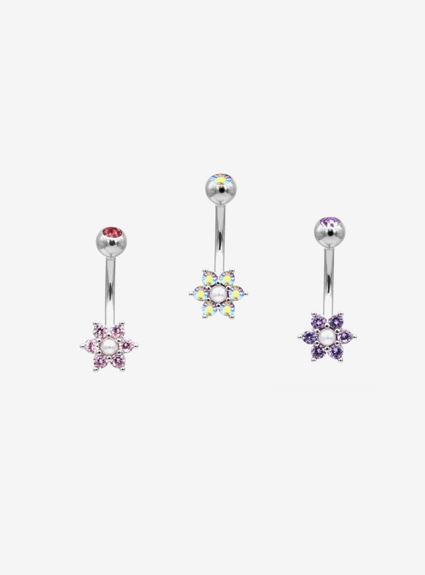 14G Steel Flower Navel Barbell 3 Pack, , hi-res