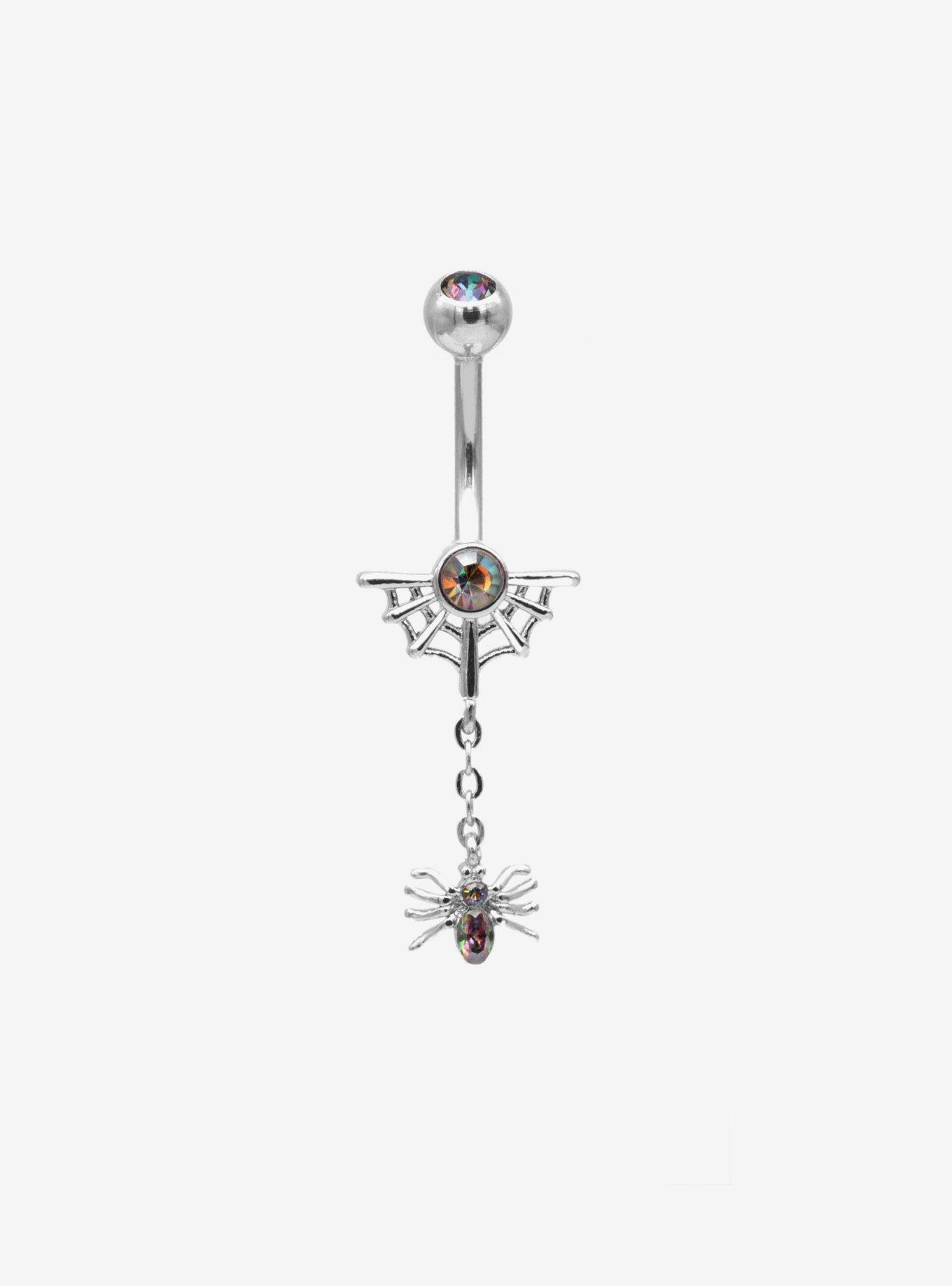 14G Steel Spiderweb Navel Barbell, , hi-res