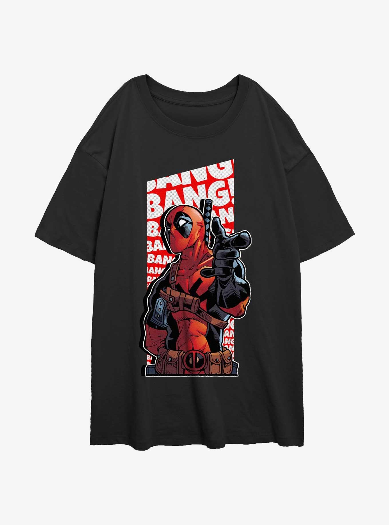Marvel Deadpool Bang Bang Finger Gun Girls Oversized T-Shirt, BLACK, hi-res