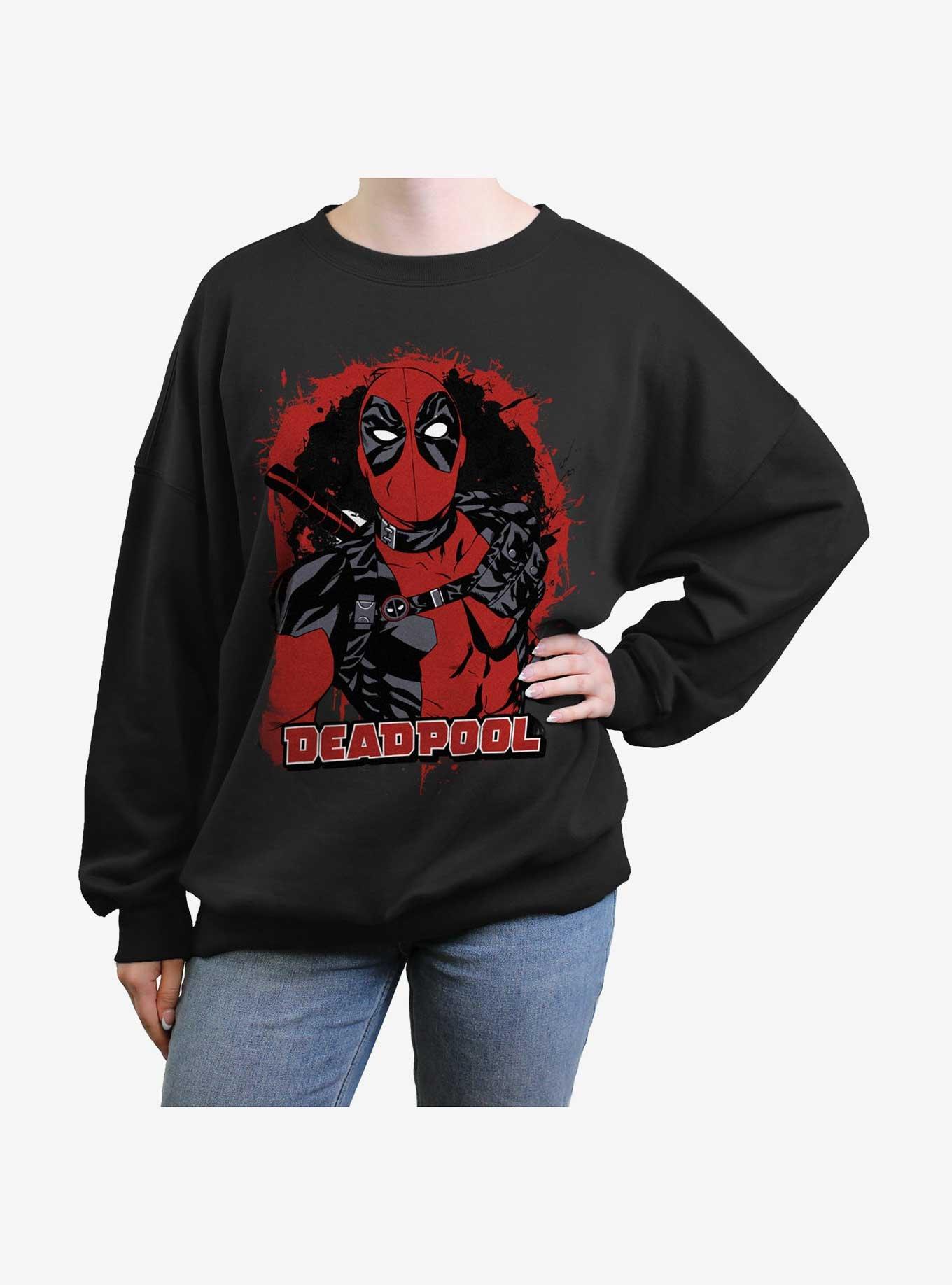 Marvel Deadpool Painted Merc Girls Oversized Sweatshirt, BLACK, hi-res
