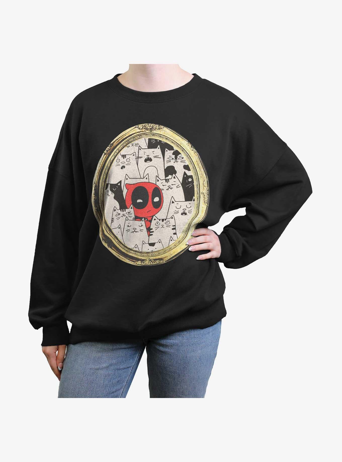 Marvel Deadpool Cats Rule Everything Around Me Portrait Girls Oversized Sweatshirt, BLACK, hi-res