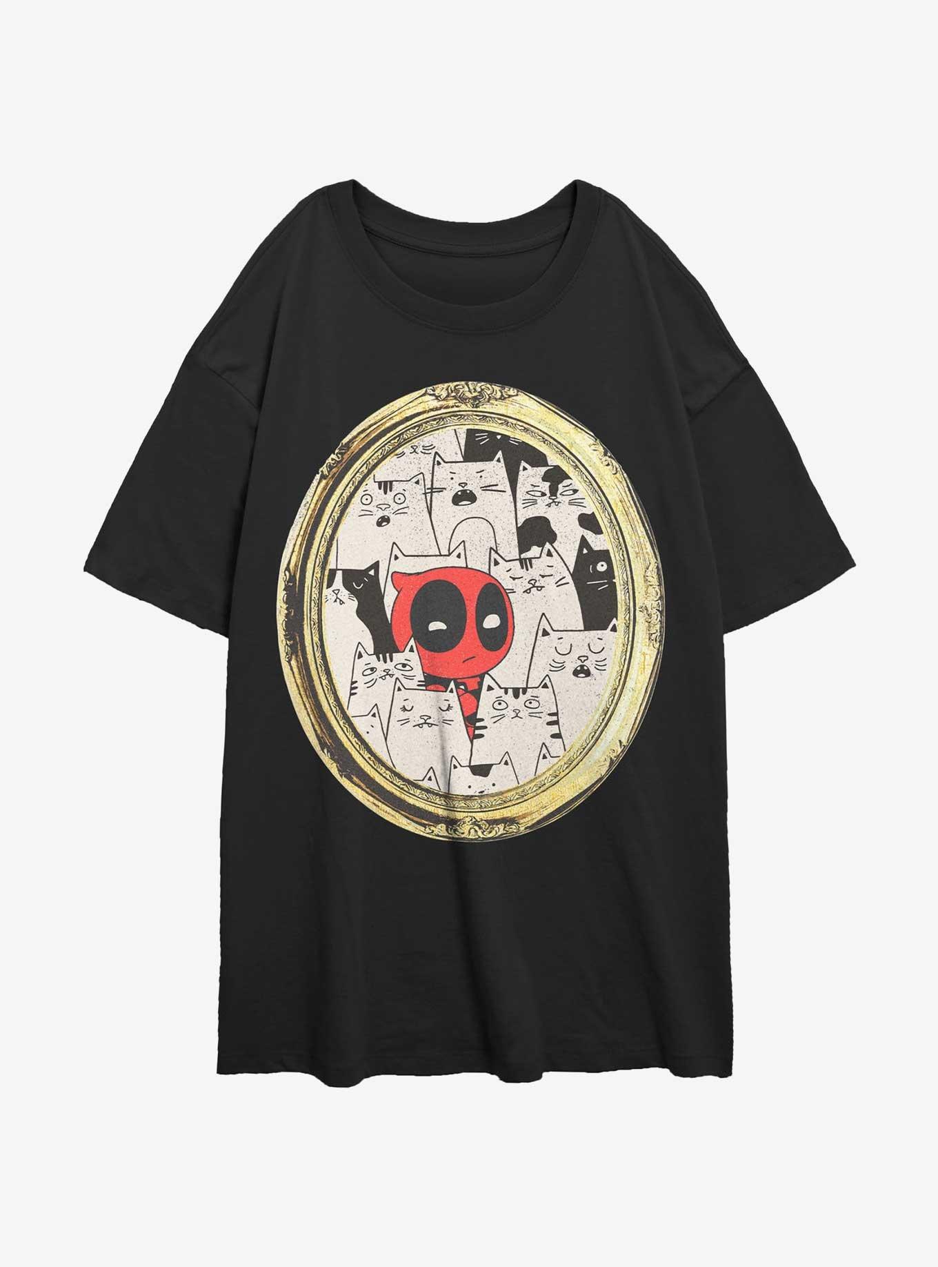 Marvel Deadpool Cats Rule Everything Around Me Portrait Girls Oversized T-Shirt, BLACK, hi-res