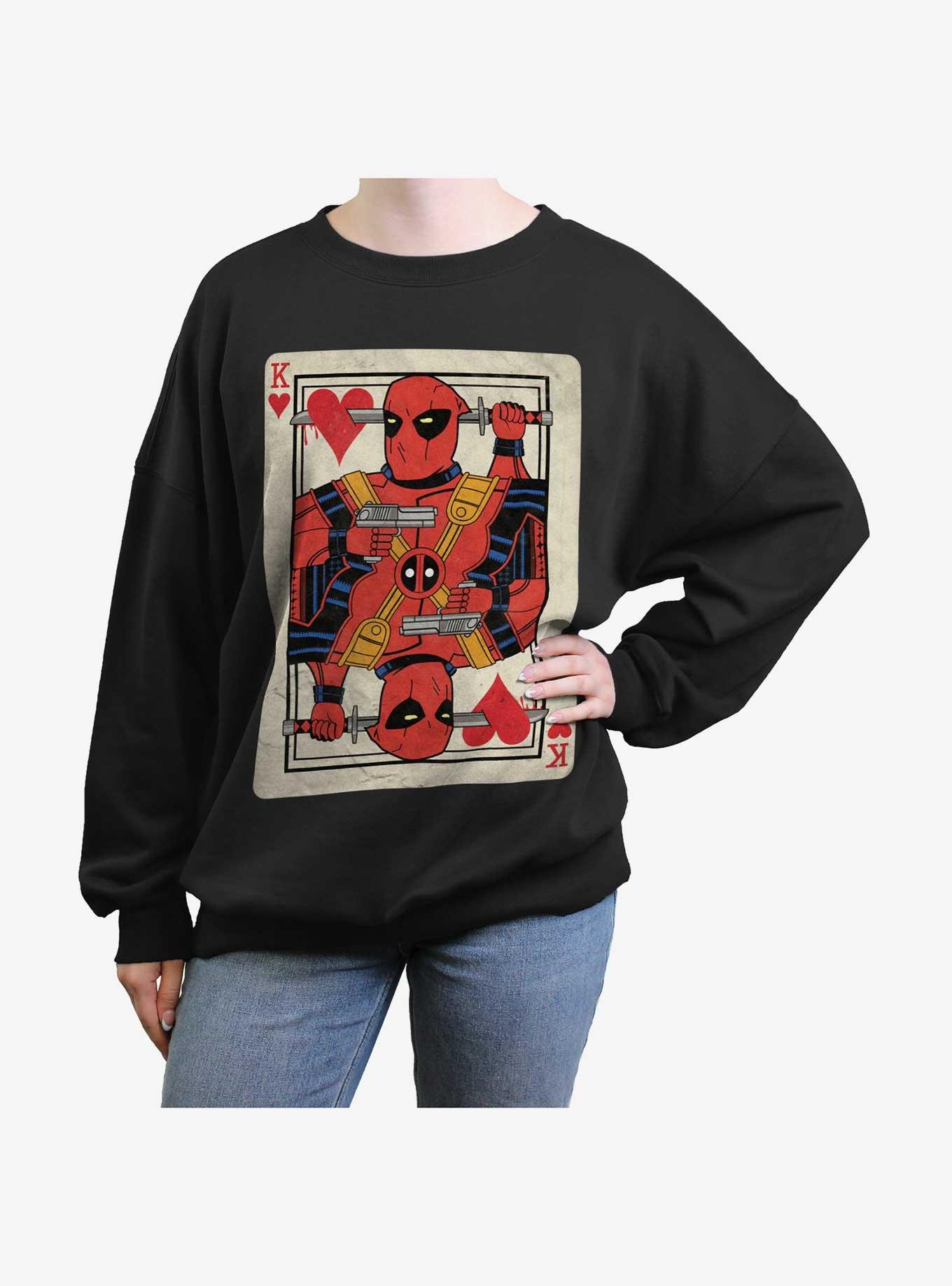 Marvel Deadpool King Of Hearts Card Girls Oversized Sweatshirt, BLACK, hi-res