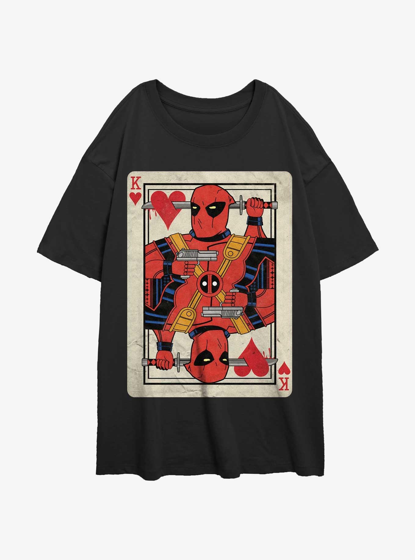 Marvel Deadpool King Of Hearts Card Girls Oversized T-Shirt, BLACK, hi-res