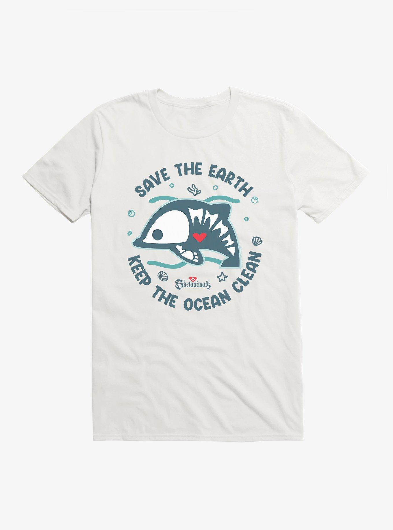 Skelanimals Dolphie Keep The Ocean Clean T-Shirt, WHITE, hi-res