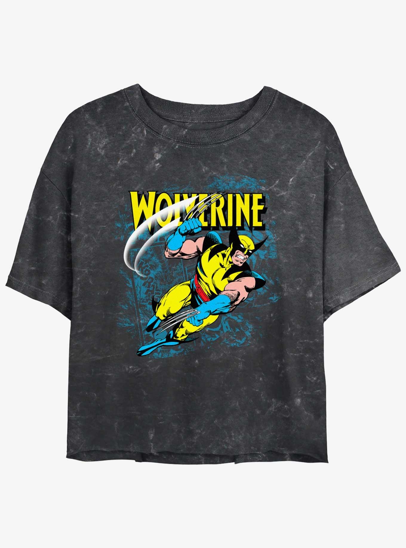 Wolverine Wolf Slash Girls Mineral Wash Crop T-Shirt, BLACK, hi-res