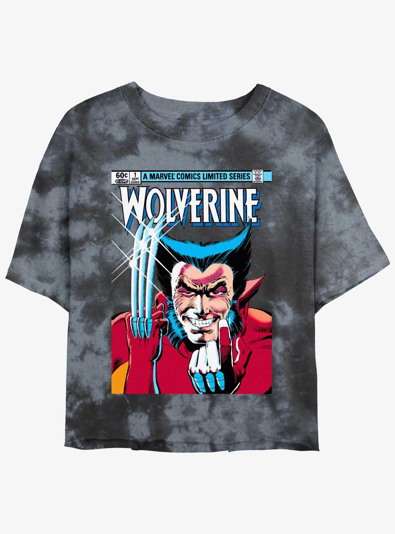 Wolverine 1st Issue Comic Cover Girls Tie-Dye Crop T-Shirt, BLKCHAR, hi-res