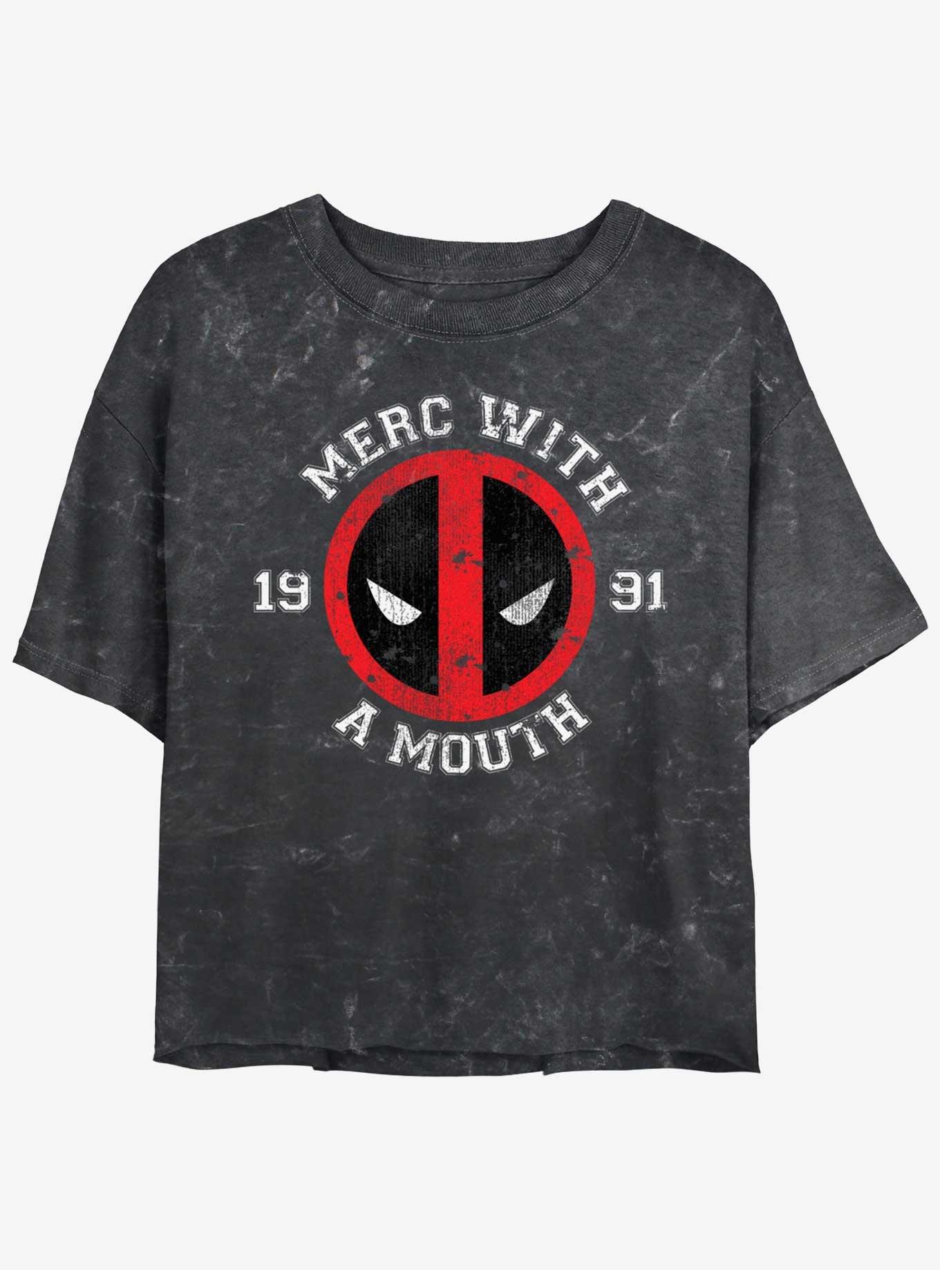 Marvel Deadpool Merc With A Mouth Womens Mineral Wash Crop T-Shirt, BLACK, hi-res