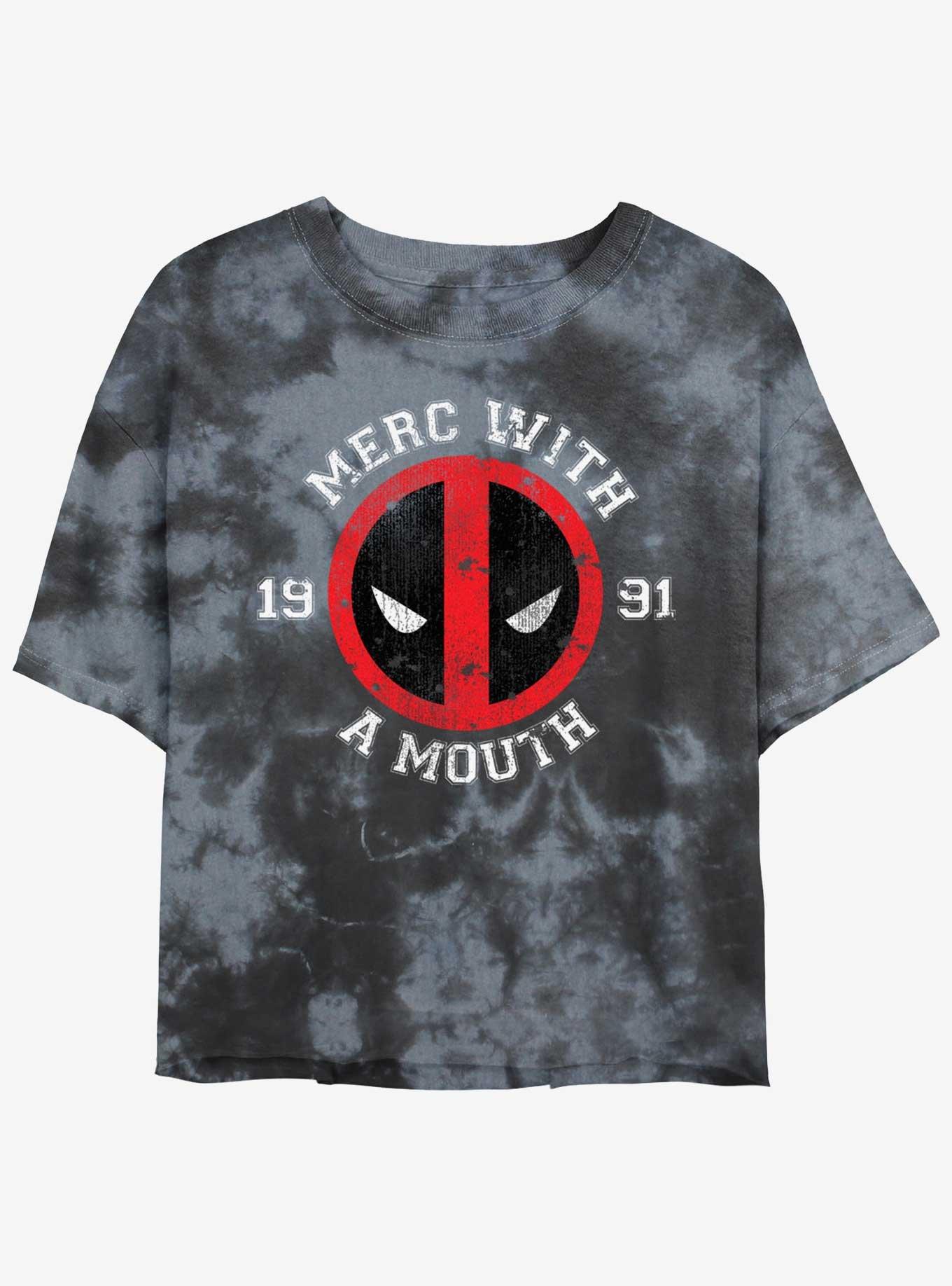 Marvel Deadpool Merc With A Mouth Womens Tie-Dye Crop T-Shirt, BLKCHAR, hi-res