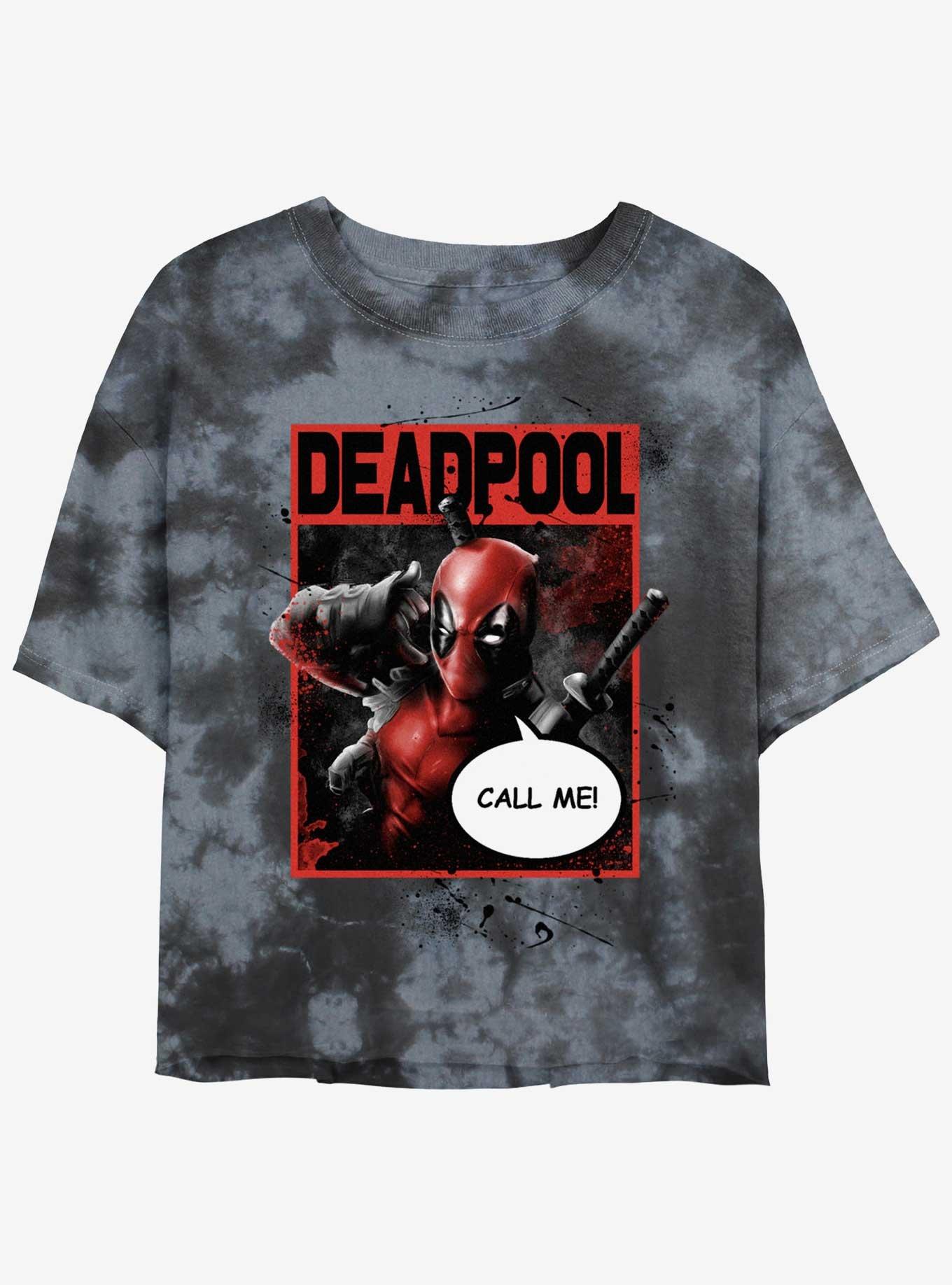 Marvel Deadpool Call Me Poster Womens Tie-Dye Crop T-Shirt, BLKCHAR, hi-res