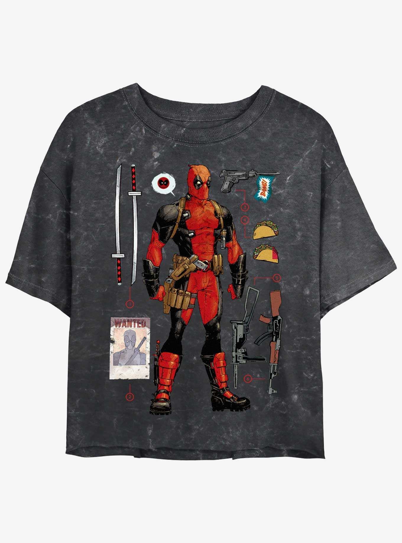 Marvel Deadpool Mercenary Items Womens Mineral Wash Crop T-Shirt, , hi-res