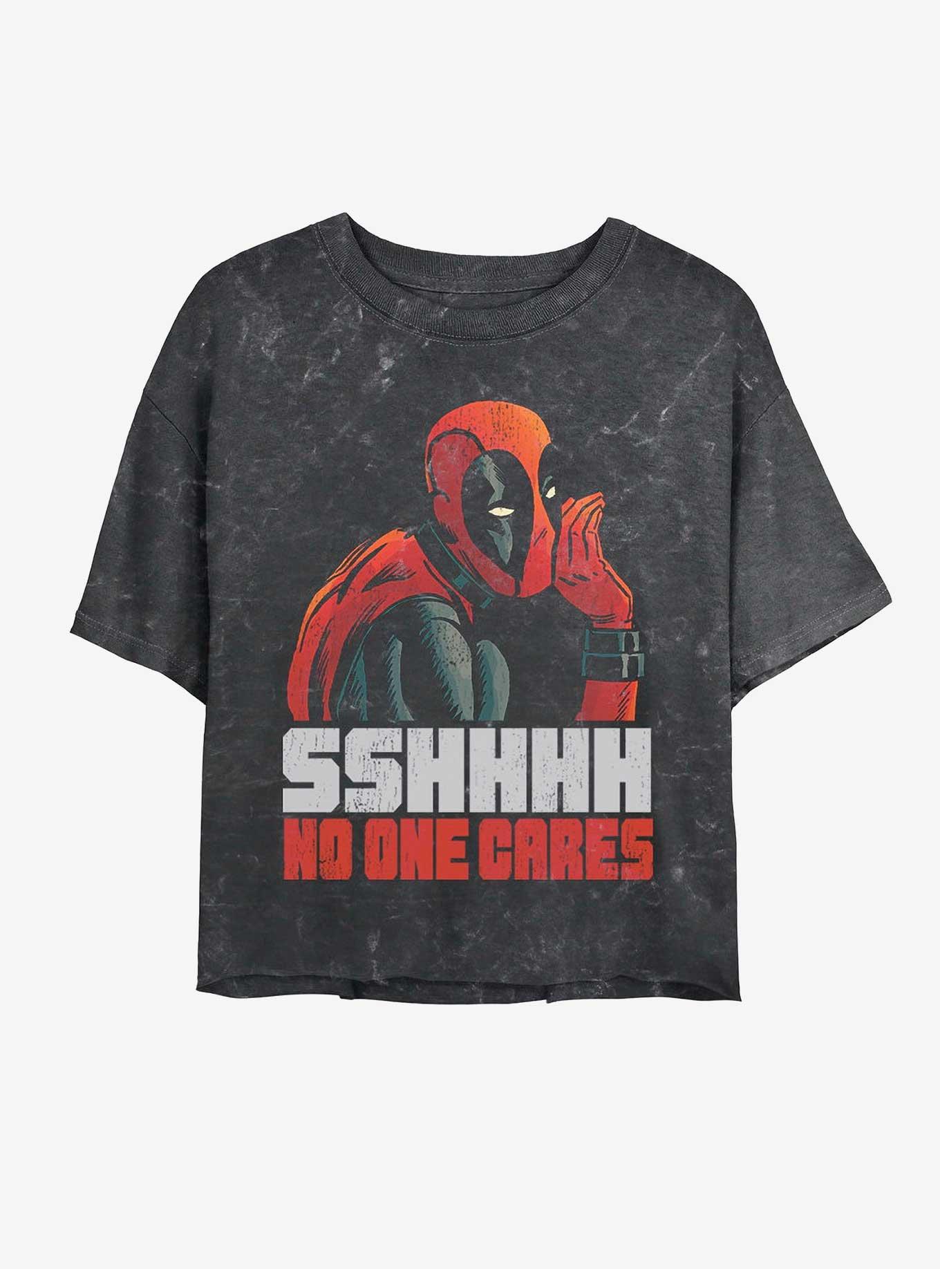 Marvel Deadpool No One Cares Womens Mineral Wash Crop T-Shirt, BLACK, hi-res