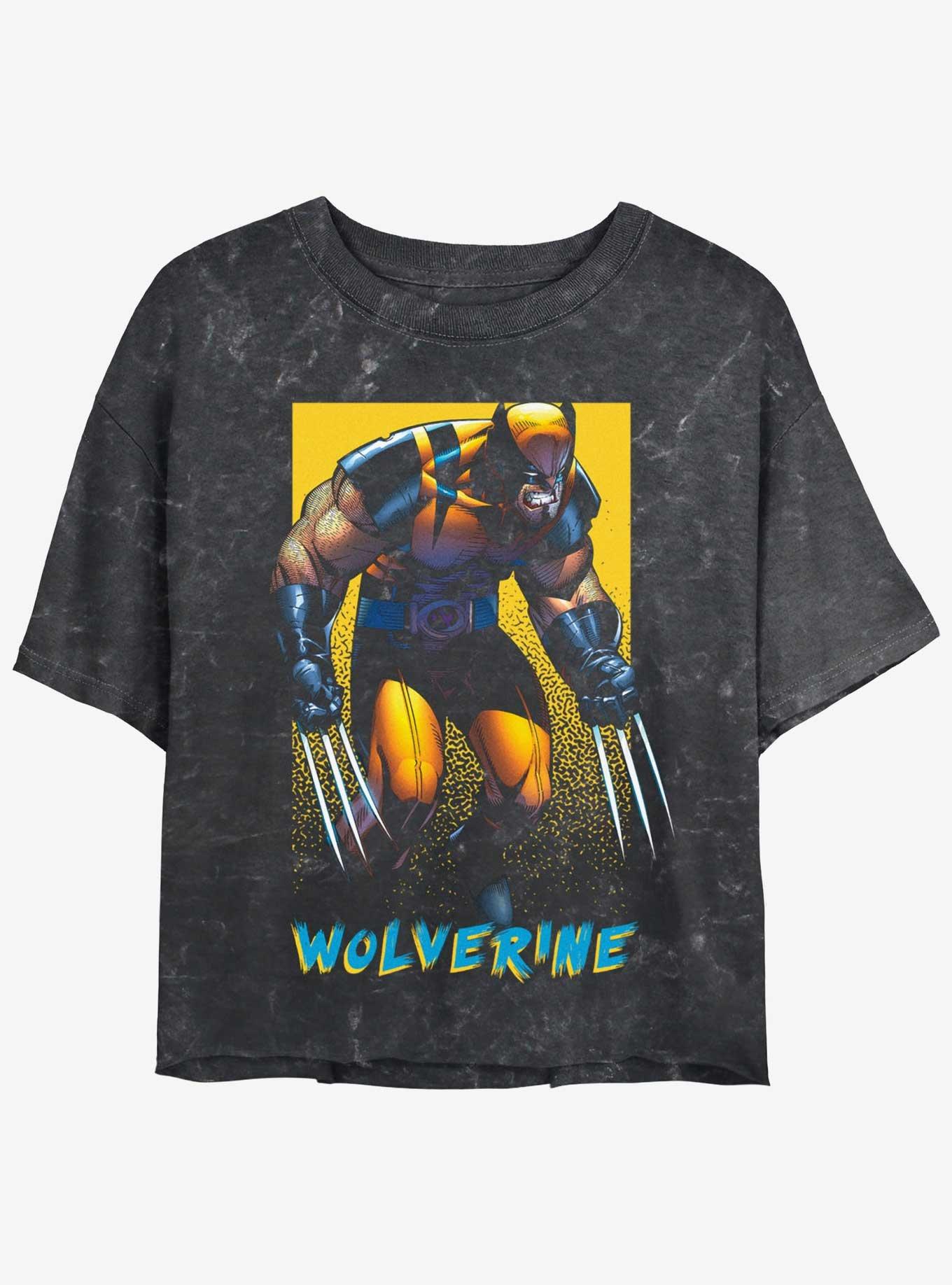 Wolverine Claws Out Poster Womens Mineral Wash Crop T-Shirt, BLACK, hi-res