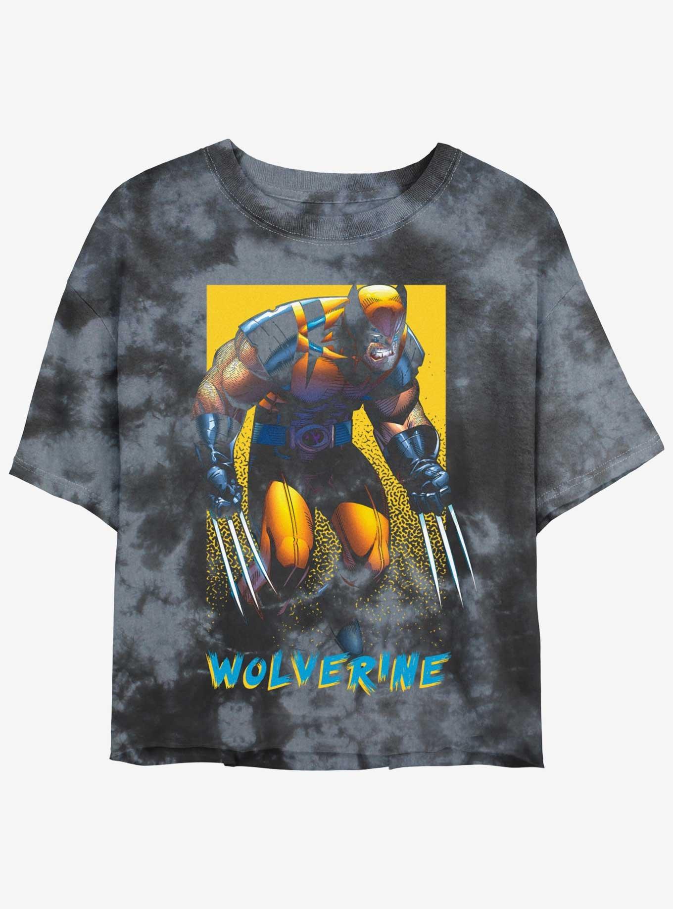 Wolverine Claws Out Poster Womens Tie-Dye Crop T-Shirt, BLKCHAR, hi-res