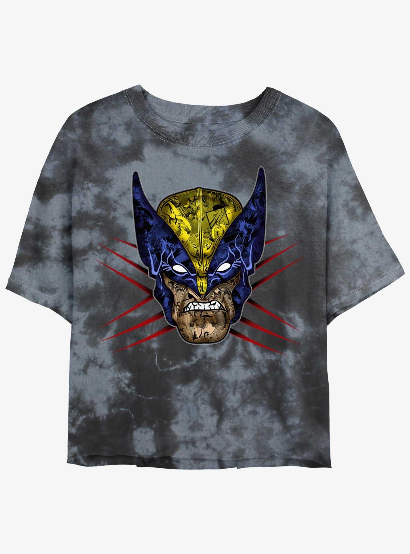 Wolverine Rage Face Womens Tie-Dye Crop T-Shirt, BLKCHAR, hi-res