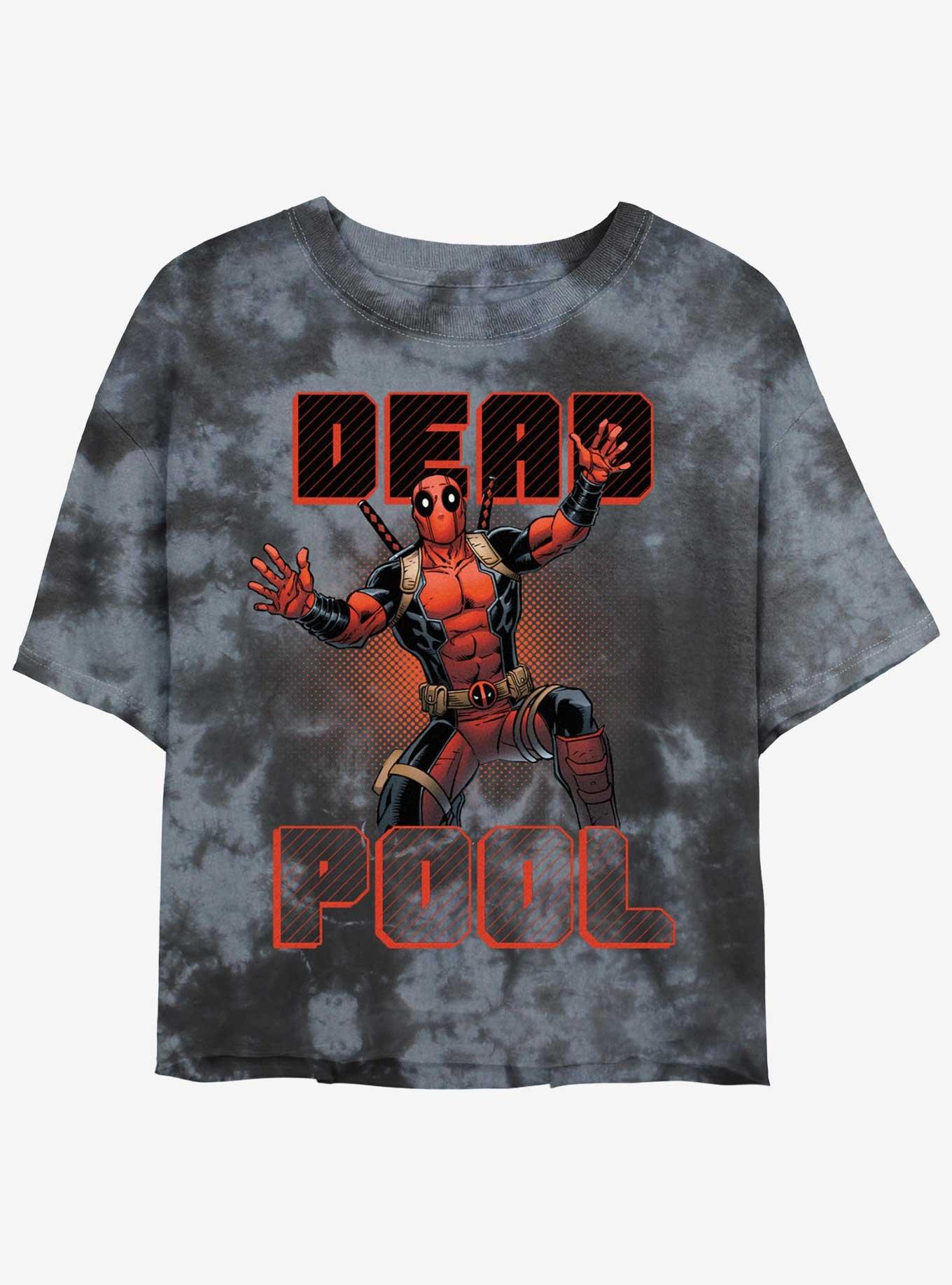 Marvel Deadpool Jazz Hands Merc Womens Tie-Dye Crop T-Shirt, BLKCHAR, hi-res