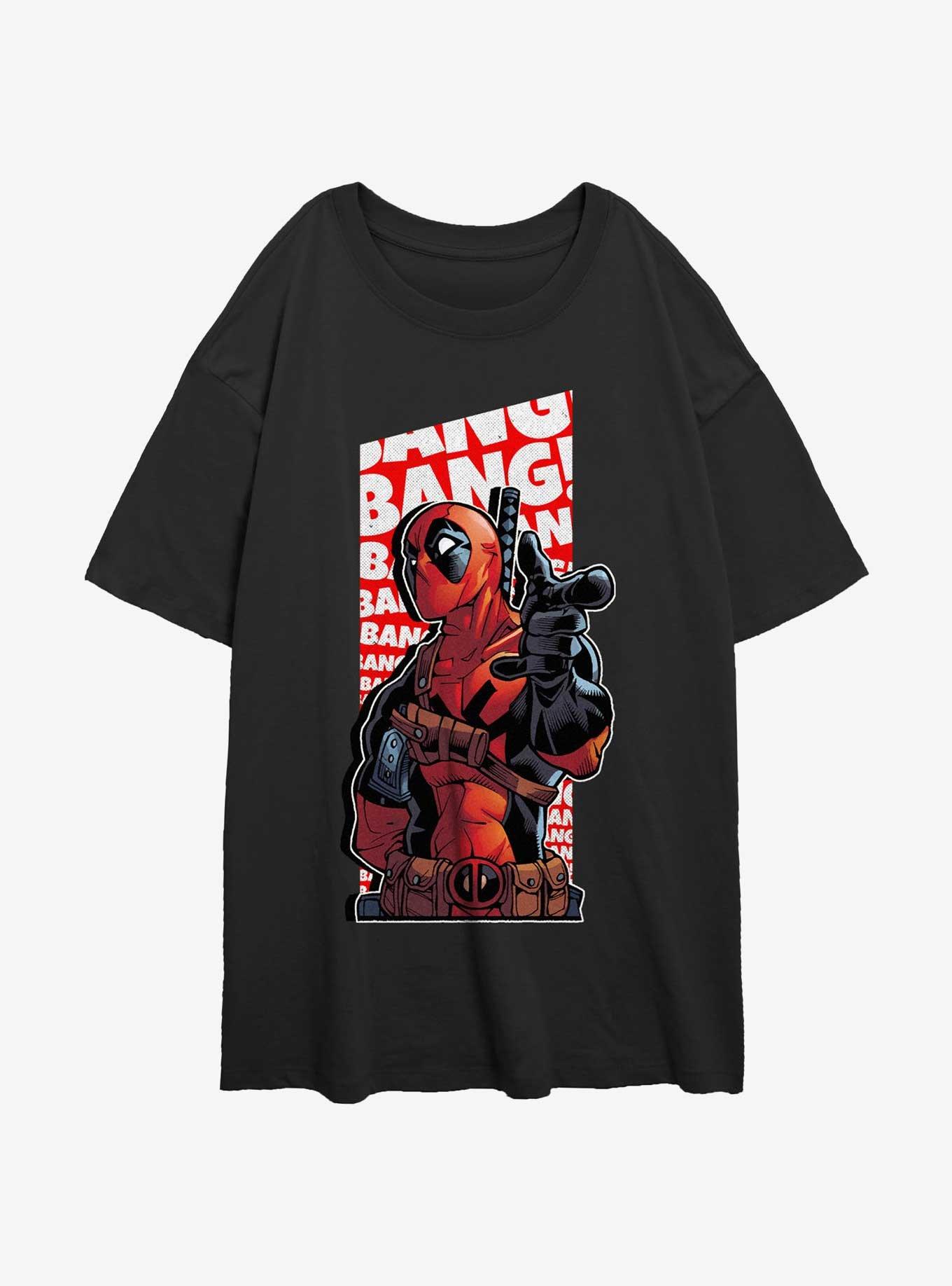 Marvel Deadpool Bang Bang Finger Gun Womens Oversized T-Shirt, BLACK, hi-res