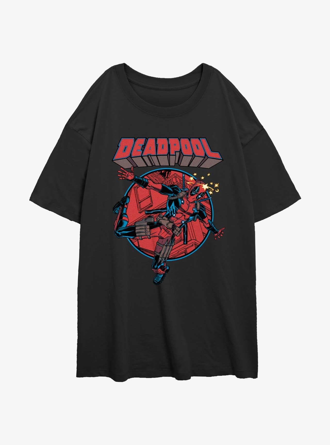 Marvel Deadpool Falling Dummy Womens Oversized T-Shirt, BLACK, hi-res