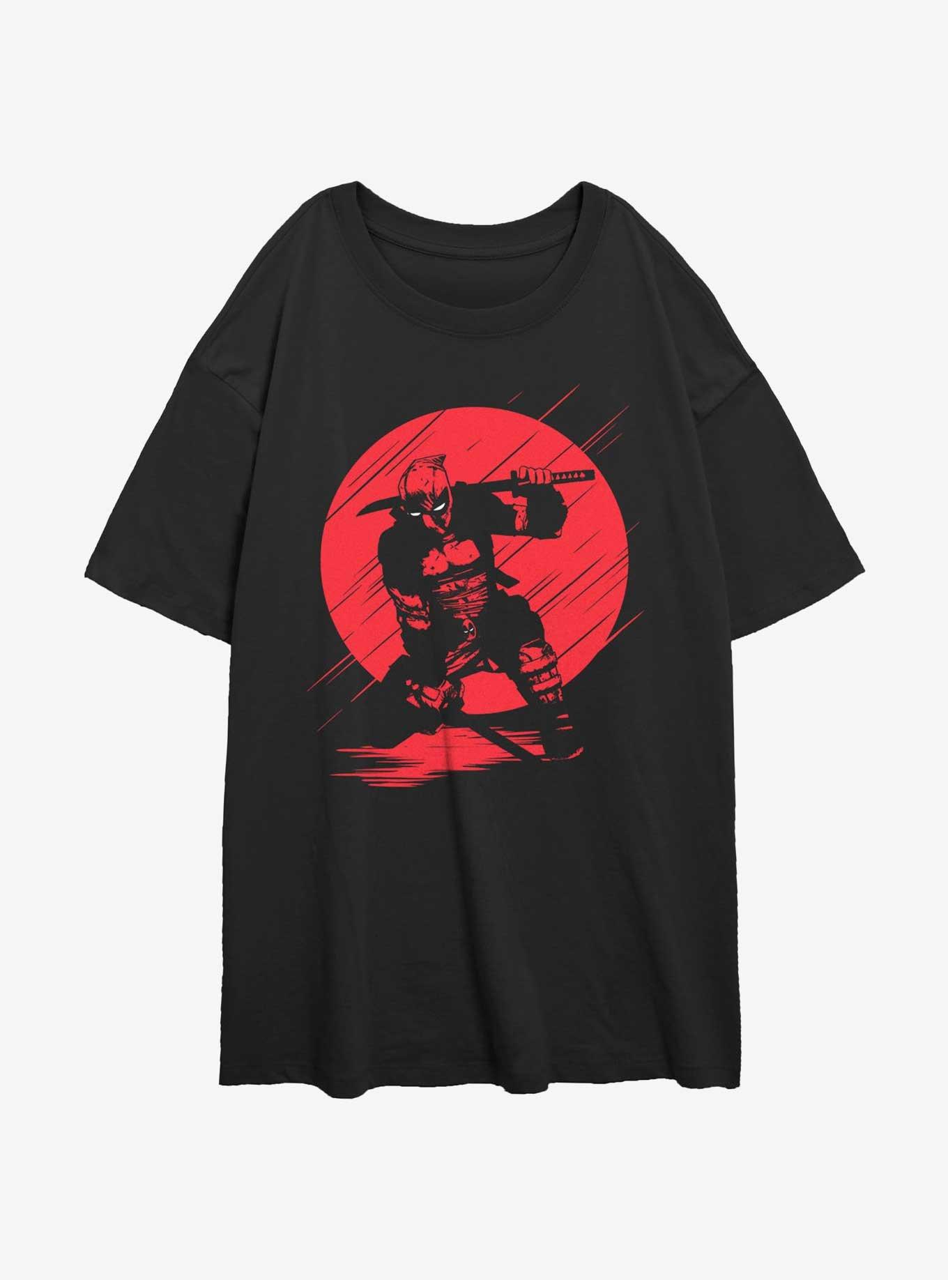 Marvel Deadpool Red Moon Silhouette Womens Oversized T-Shirt, BLACK, hi-res